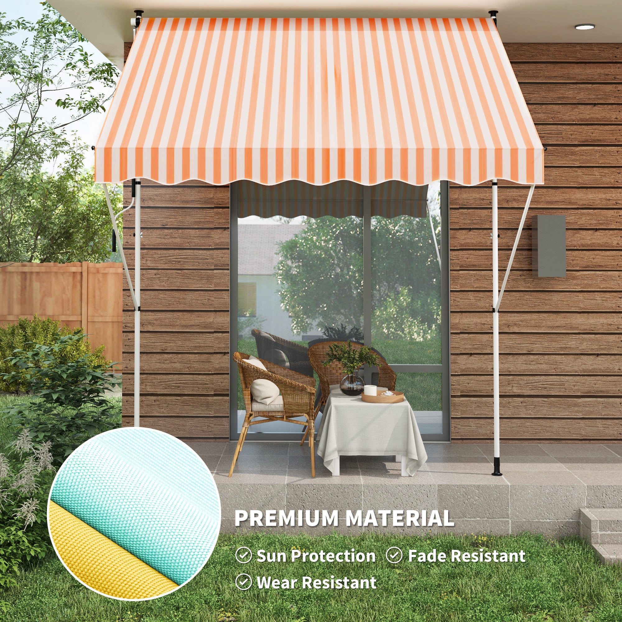 10x5ft Manual Retractable Awning, Patio Sun Shade Canopy Shelter with 5.6-9.2ft Support Pole, Water Resistant UV Protector, for Window, Door, Porch, Deck, Yellow Door Awnings at Gallery Canada