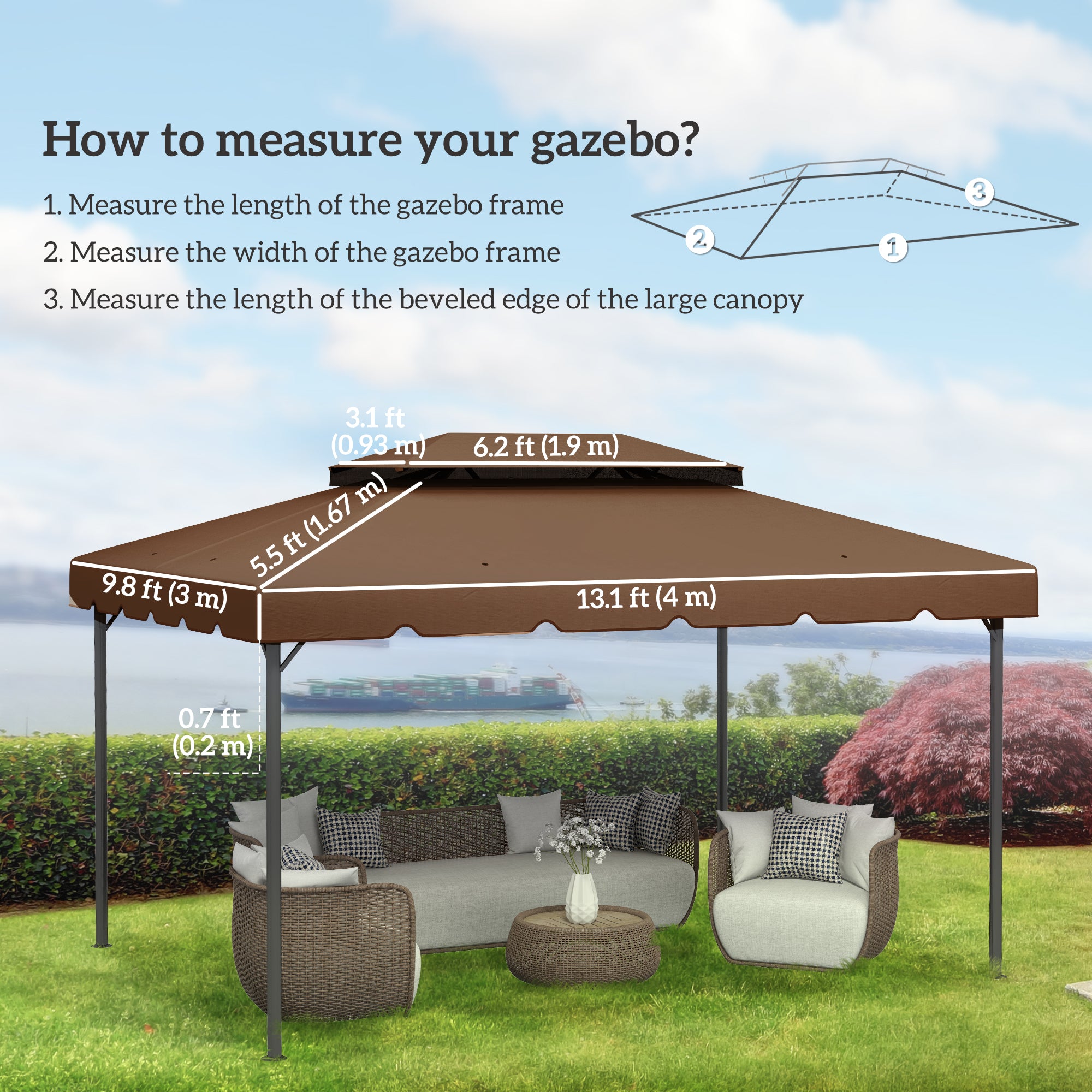 13.1' x 9.8' Gazebo Replacement Canopy, Gazebo Top Cover with Double Vented Roof for Garden Patio(TOP ONLY), Coffee Gazebo Canopy Replacement at Gallery Canada