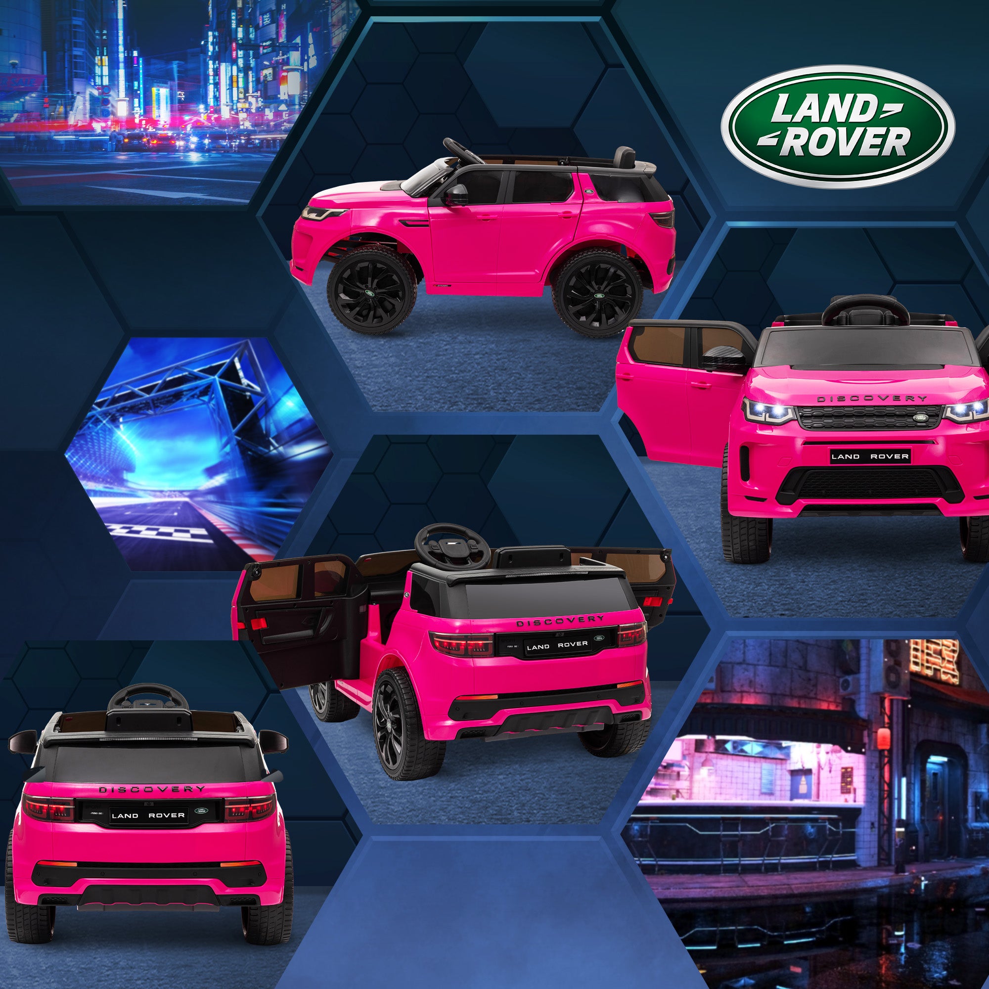 Land Rover Discovery Sport Licensed 12V Ride on Car w/ Remote, Soft Start, LED Lights, Music Horn, Pink Electric Toy Cars   at Gallery Canada