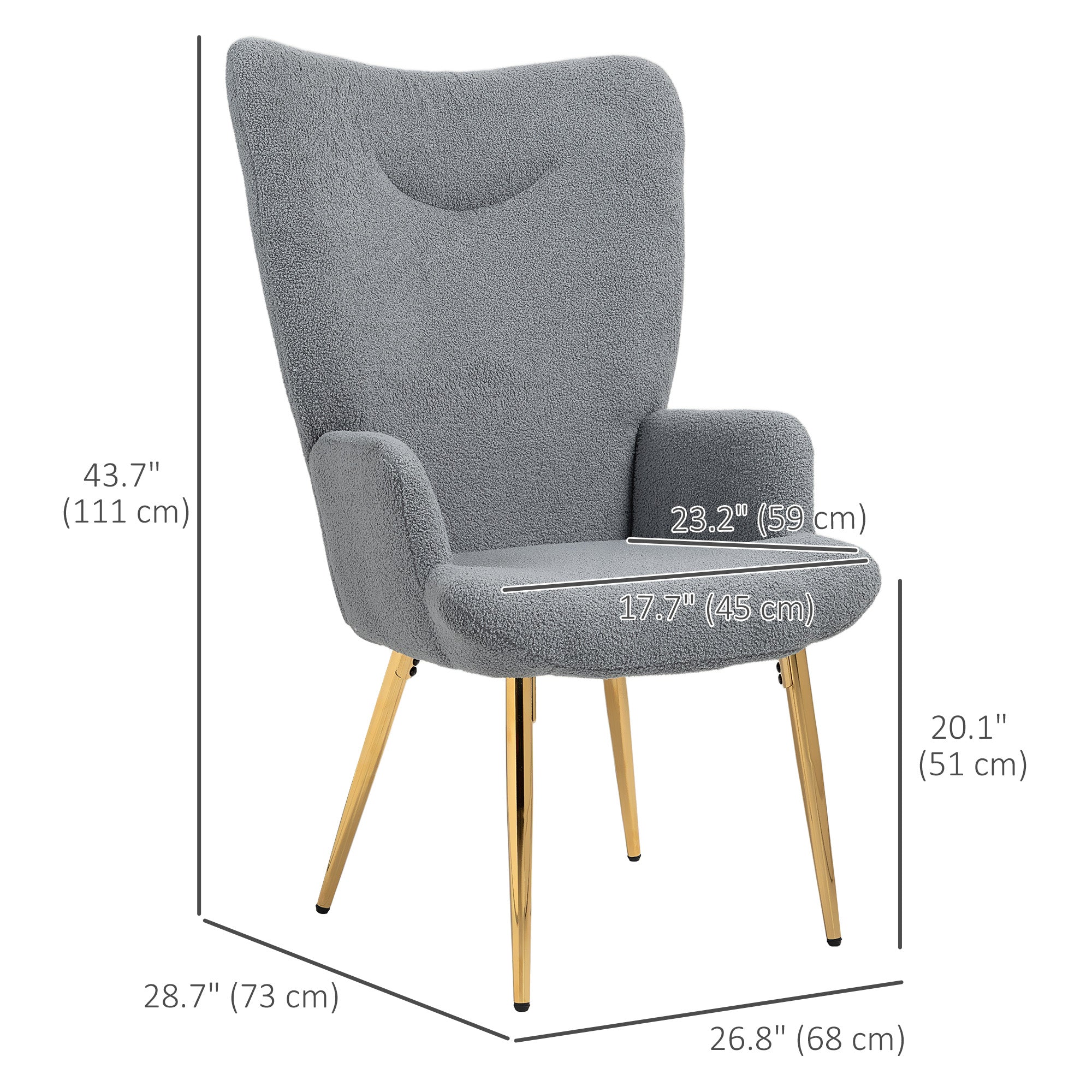 Modern Accent Armchair, Sherpa Boucle Lounge Chair with Metal Legs for Living Room, Bedroom, Grey Accent Chairs at Gallery Canada