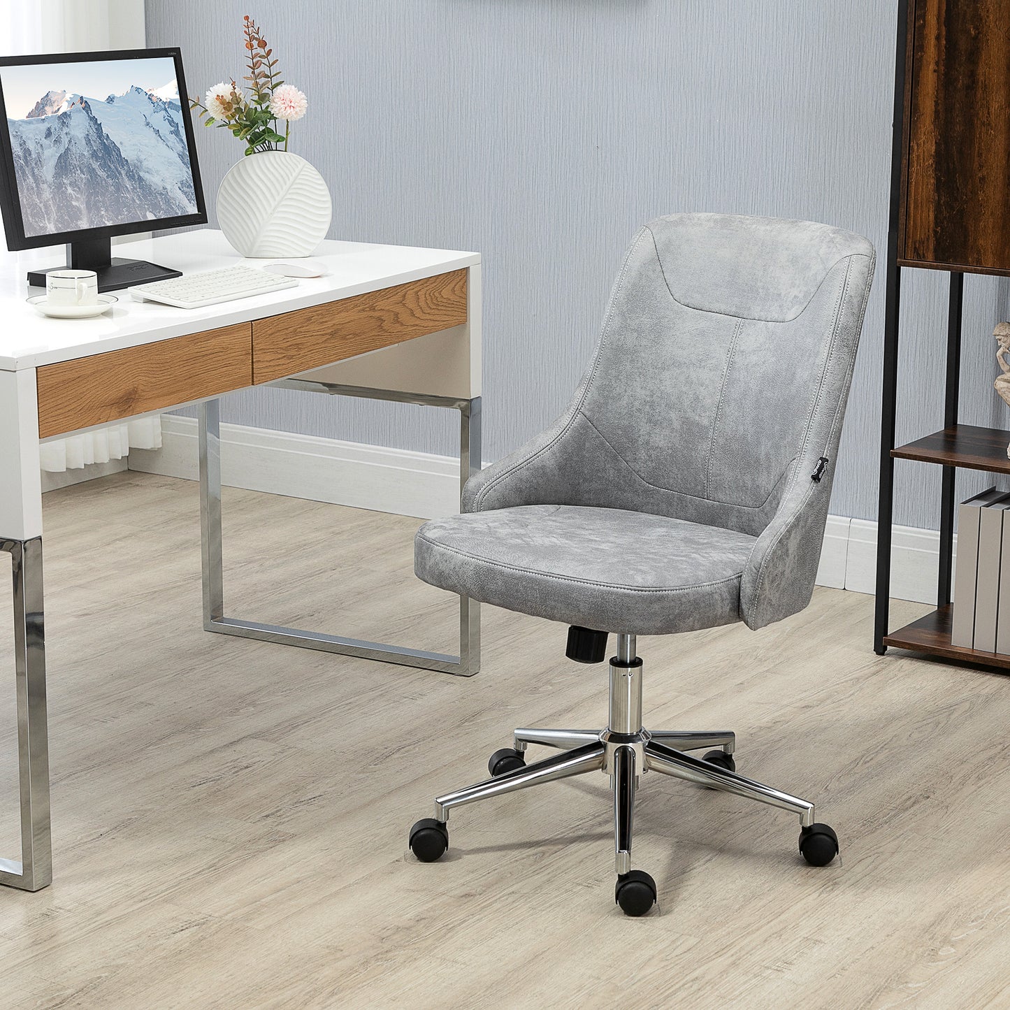 Mid-Back Home Office Chair, Height Adjustable Task Chair with 360 Degree Swivel, Light Grey Task Chairs Light Grey  at Gallery Canada