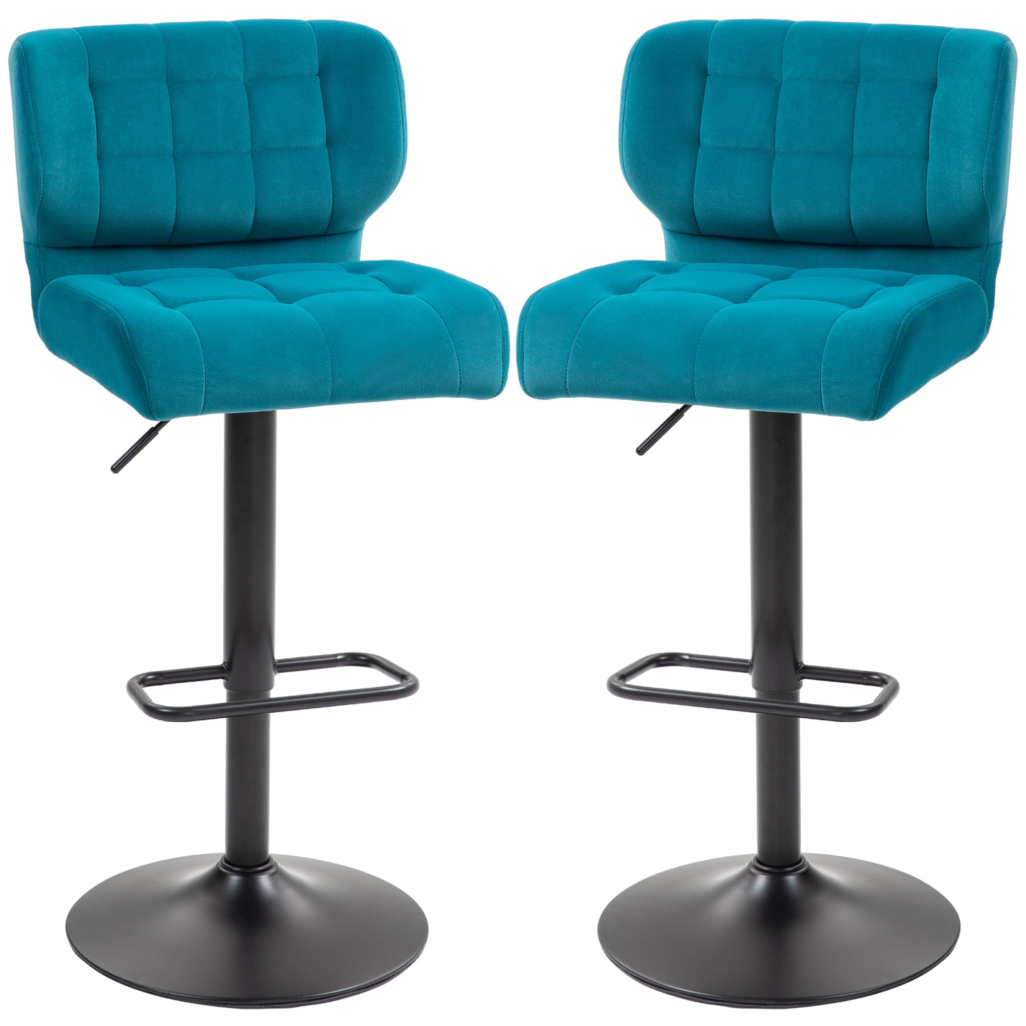 Swivel Tufted Velvet-feel Fabric Barstools Set of 2 Adjustable Bar Stools with Footrest for Counter Dining Room Blue Bar Stools   at Gallery Canada