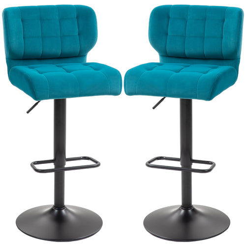 Swivel Tufted Velvet-feel Fabric Barstools Set of 2 Adjustable Bar Stools with Footrest for Counter Dining Room Blue