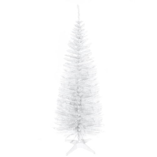 5FT Artificial Christmas Tree, Pencil Christmas Tree with Realistic Branches, Stable Stand, White