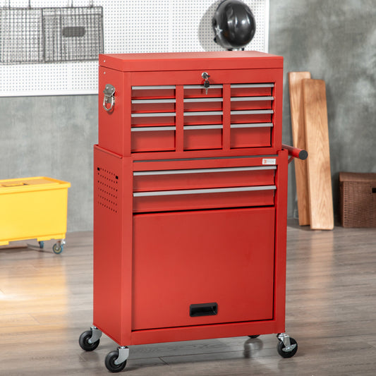 6-Drawer Tool Chest Set with 4 Wheels, Lockable Rolling Tool Box and Storage Cabinet for Garage Factory Workshop, Red - Gallery Canada