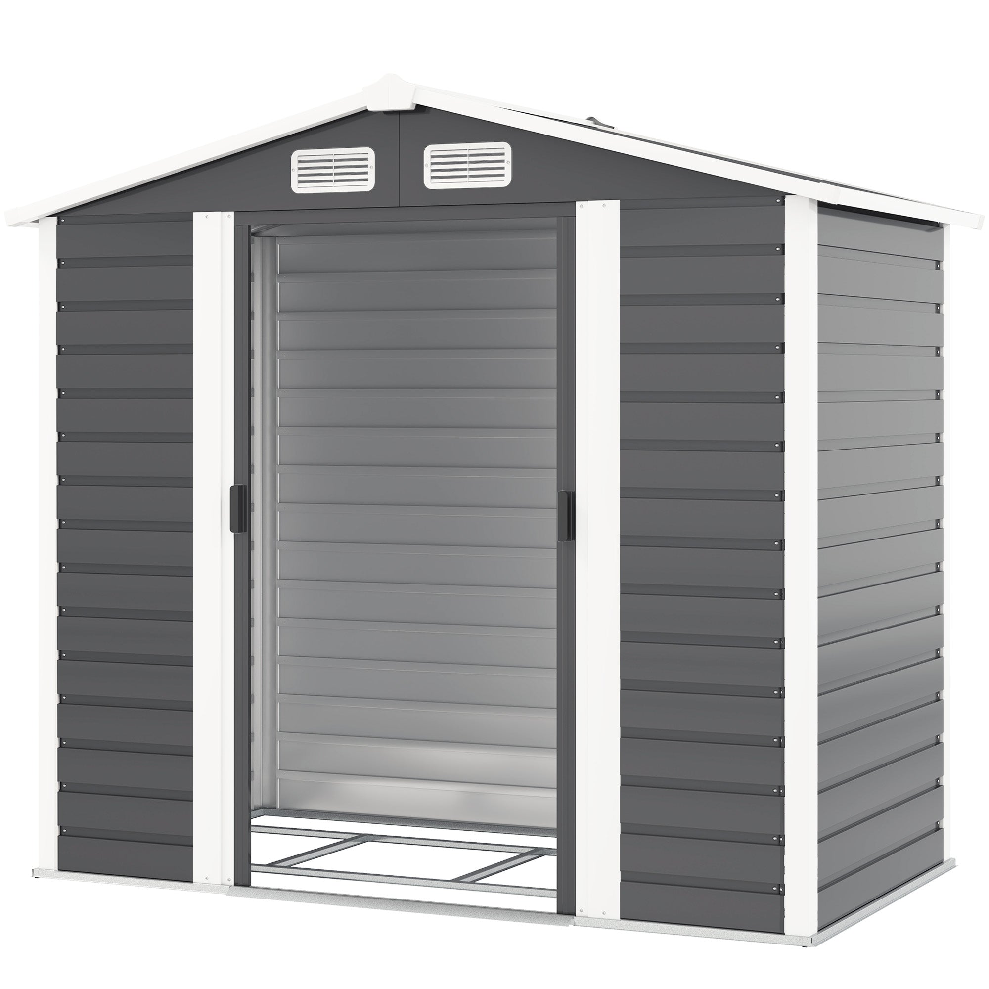 7' x 4' Outdoor Storage Shed, Metal Garden Shed with Lockable Doors and Gloves for Backyard, Garden, Patio, Dark Grey Sheds Dark Grey at Gallery Canada