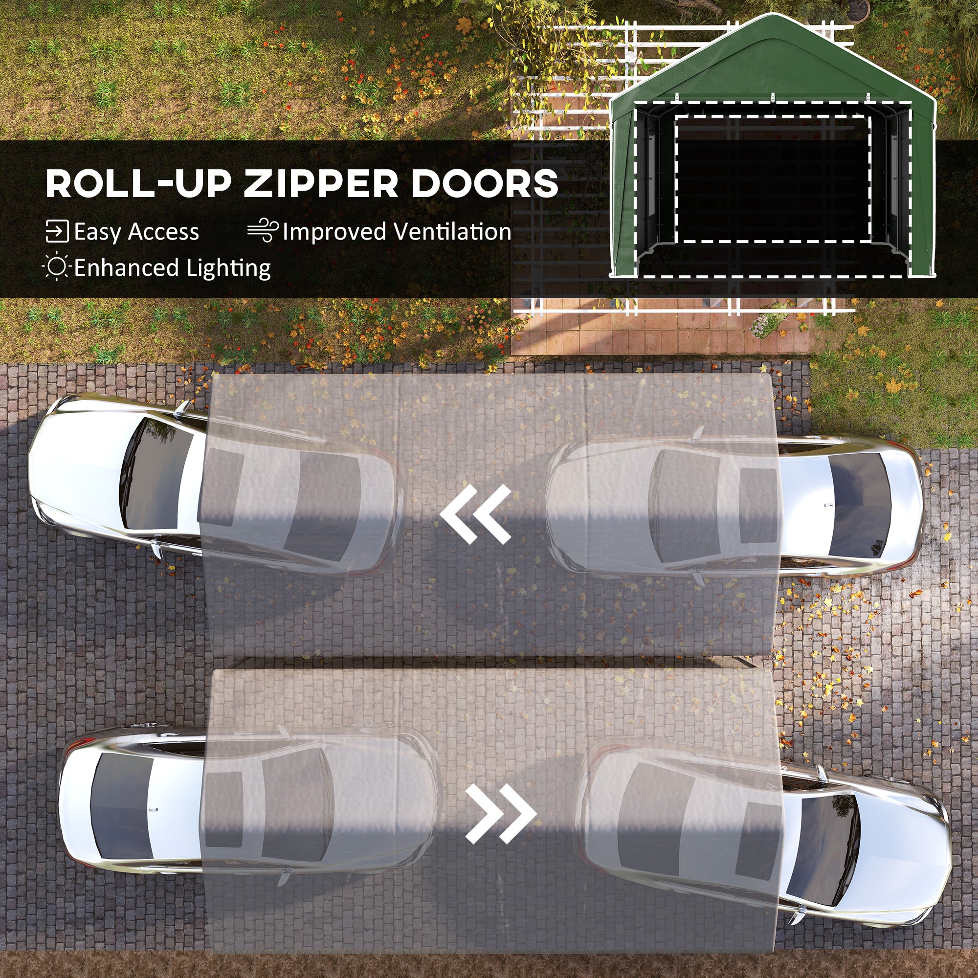 12 x 20ft Carport with 2 Roll-Up Doors, 4 Windows, Portable Garage with Removable Sidewalls for Car, Truck, Dark Green Car Shelters at Gallery Canada