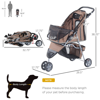 3 Wheel Folding Pet Stroller Dog Bike Carrier Strolling Jogger with Brake, Canopy, Cup Holders and Bottom Storage Space, Coffee Dog Bike Trailers & Strollers   at Gallery Canada