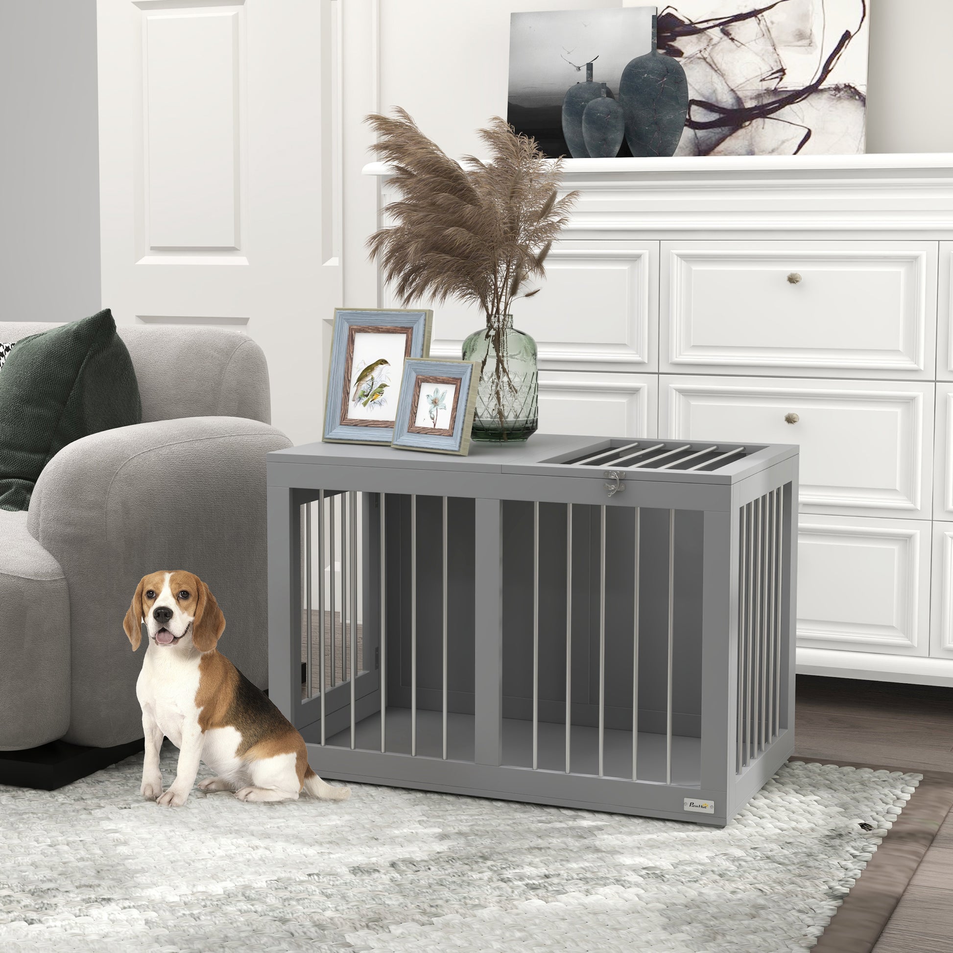 31.5" Dog Crate Furniture with Double Doors, for Medium Dogs, Grey Houses, Kennels & Pens Grey  at Gallery Canada