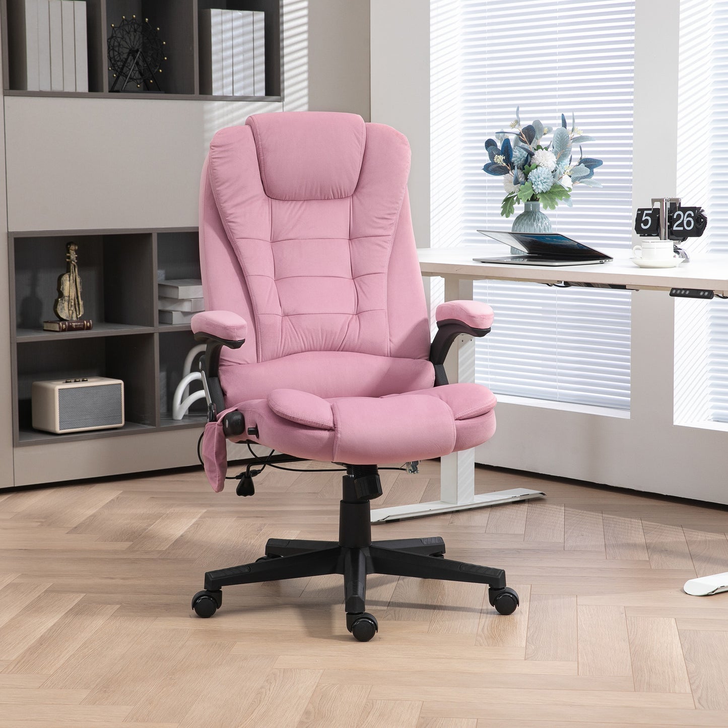 6 Point Vibrating Massage Office Chair High Back Executive Chair with Reclining Back, Swivel Wheels, Pink Massage Chairs Pink  at Gallery Canada