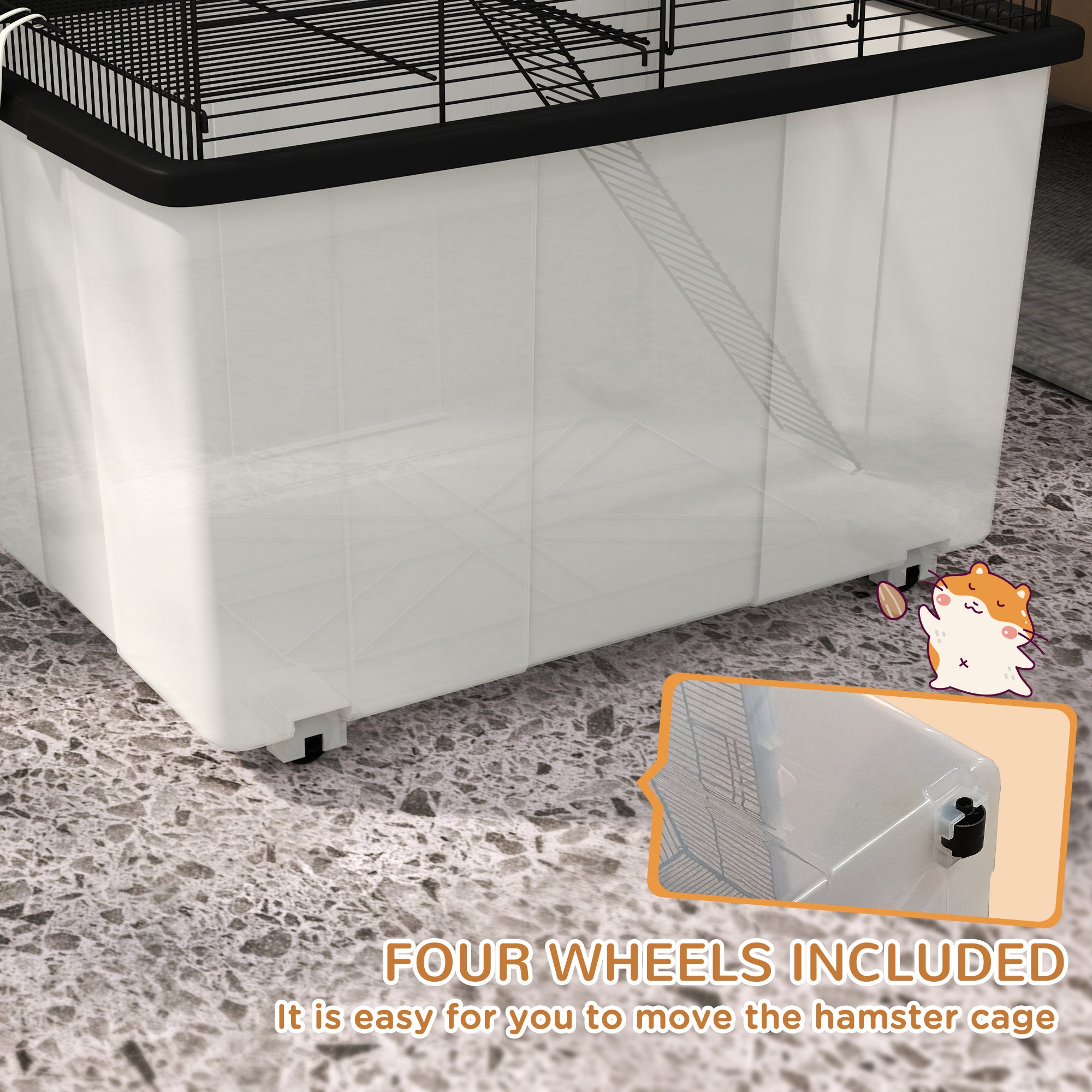 Hamster House Gerbil Habitat for Dwarf Hamster, Syrian Hamster with Wheels, Detachable Bottom - Black Hamster Cages   at Gallery Canada