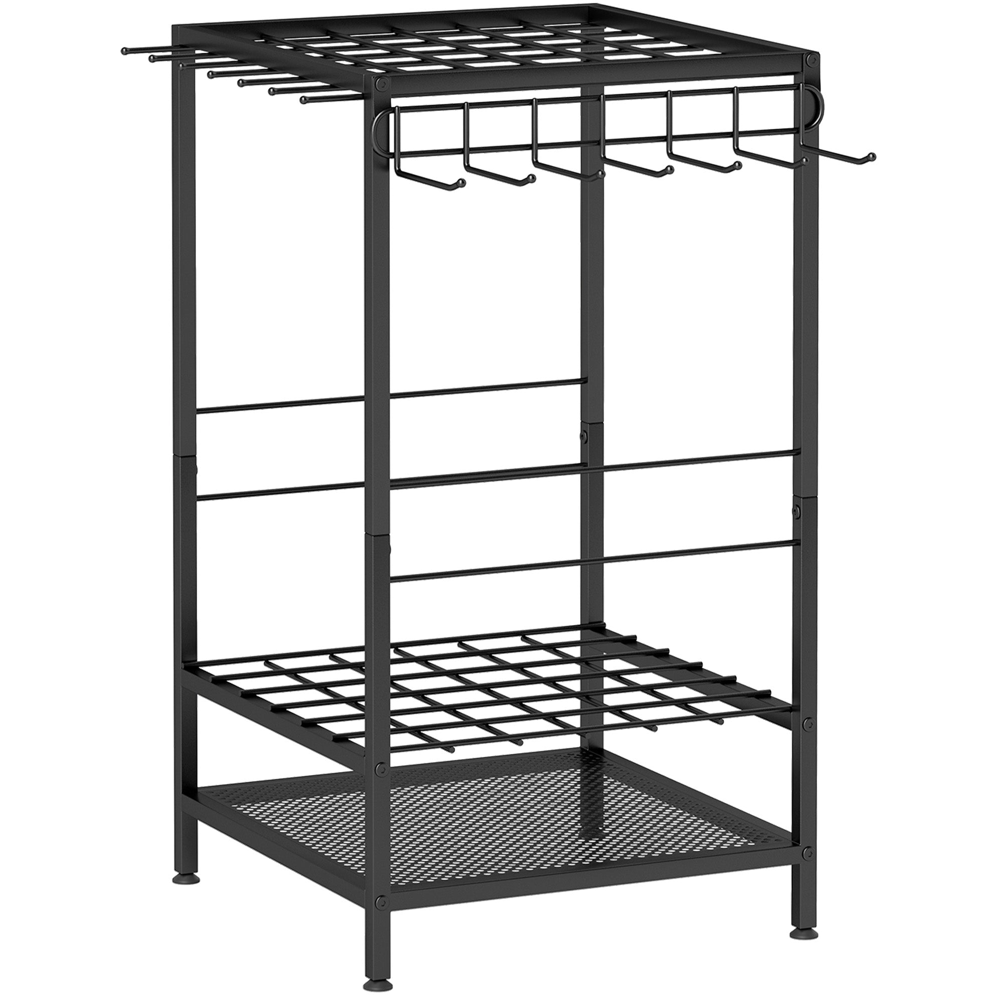 3-Tier Yard Tool Tower Rack, Garden Tool Organizer with 14 Hooks for Long-Handled Rakes, Shovel, Broom, Black Garden Accessories at Gallery Canada