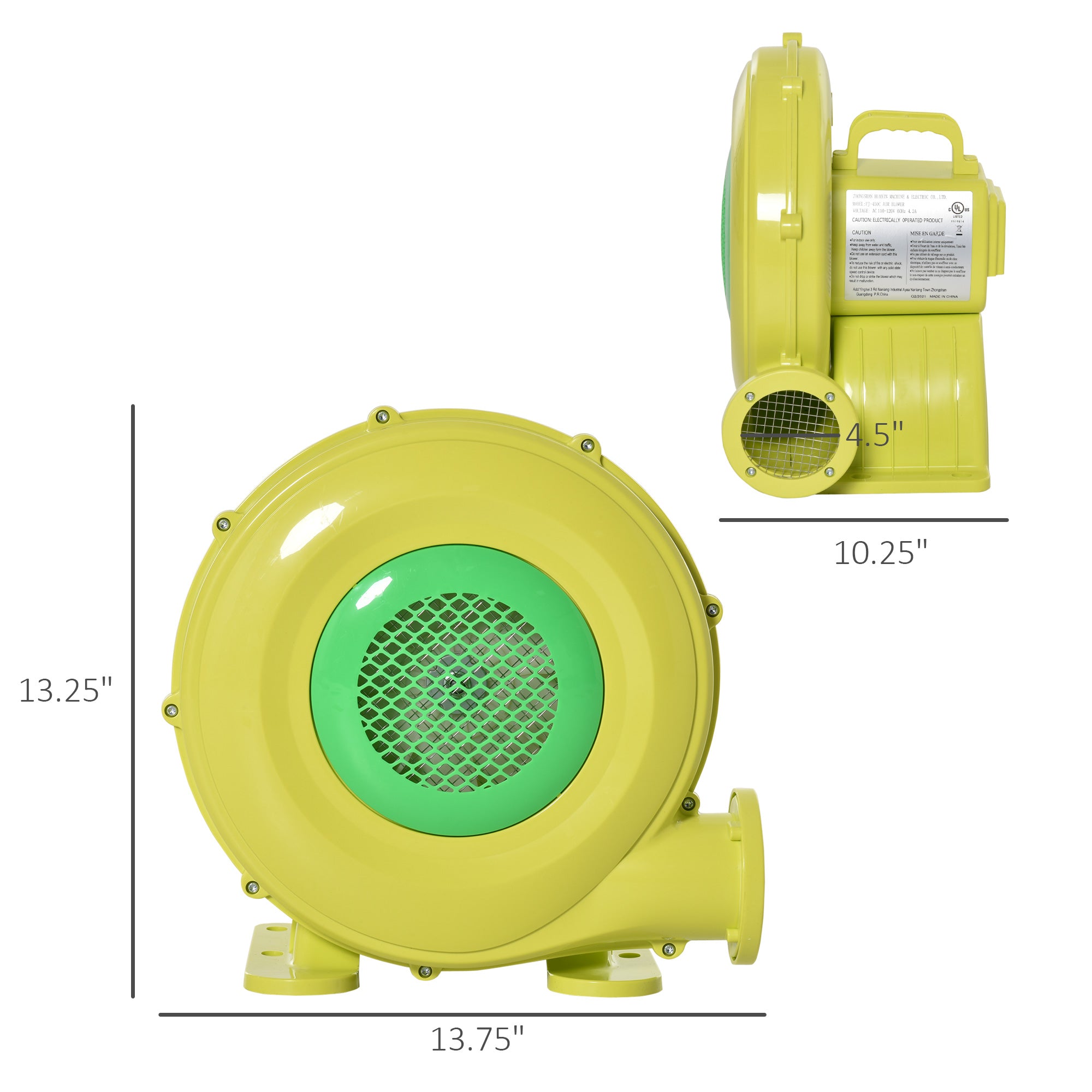 Electric Air Blower 450-Watt Fan Blower Compact and Energy Efficient Pump Indoor Outdoor for Inflatable Bounce House, Bouncy Castle and Pneumatic Swimming Pool, Yellow Inflatables at Gallery Canada