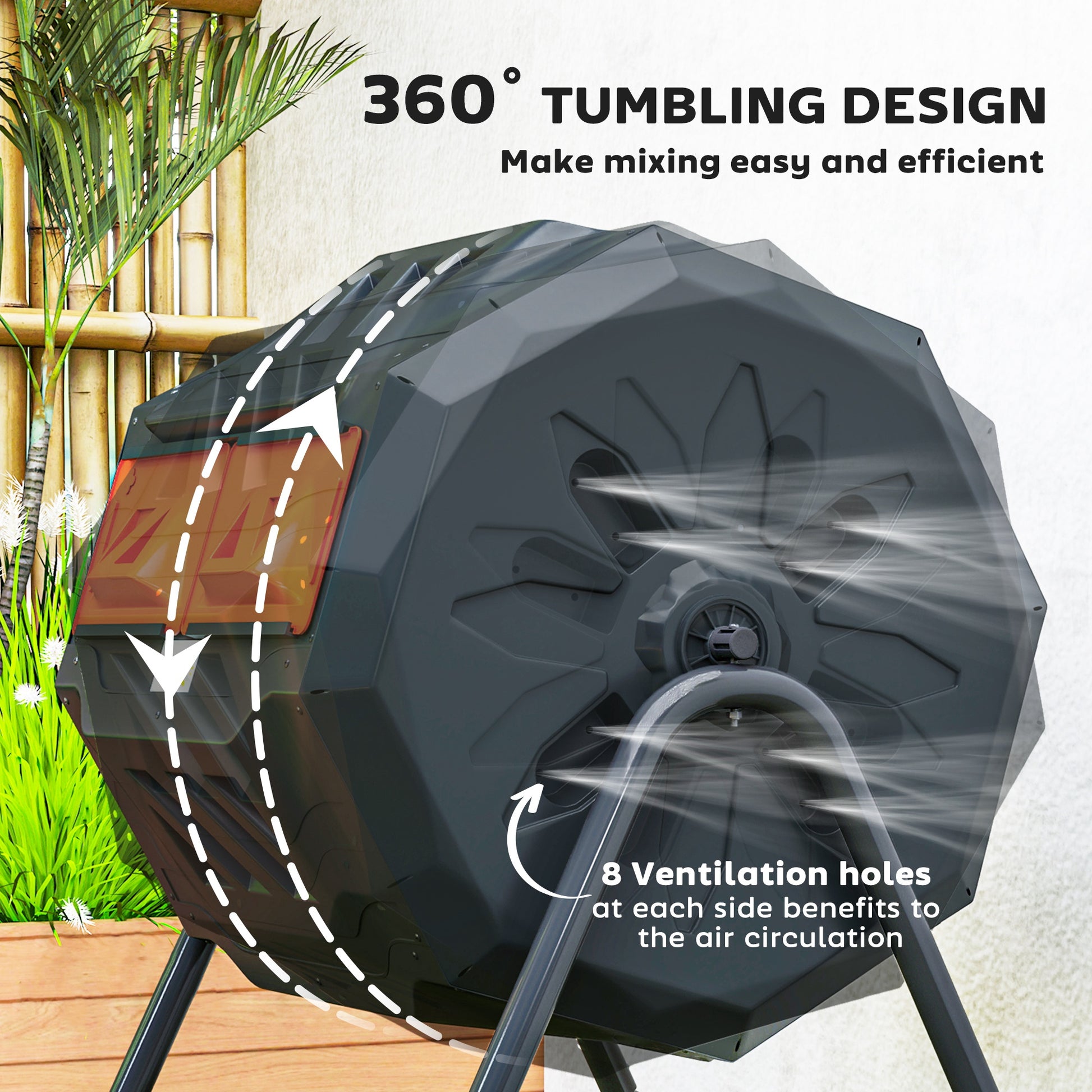 Tumbling Compost Bin Outdoor Dual Chamber 360° Rotating Composter 43 Gallon with Sliding Doors, Orange Garden Accessories at Gallery Canada