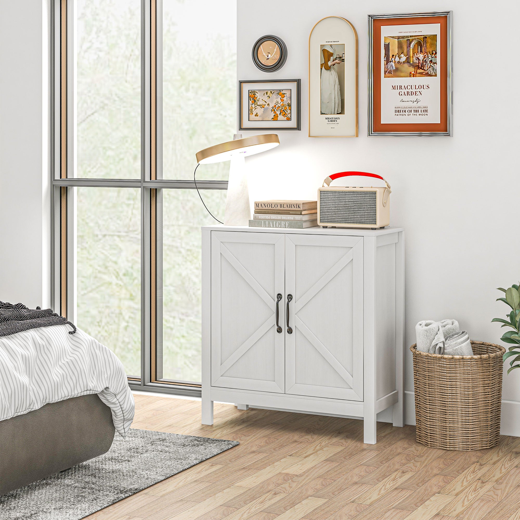 Sideboard Buffet, Kitchen Storage Cabinet with Barn Door and Adjustable Shelves, Storage Pantry, White Wood Grain Bar Cabinets   at Gallery Canada