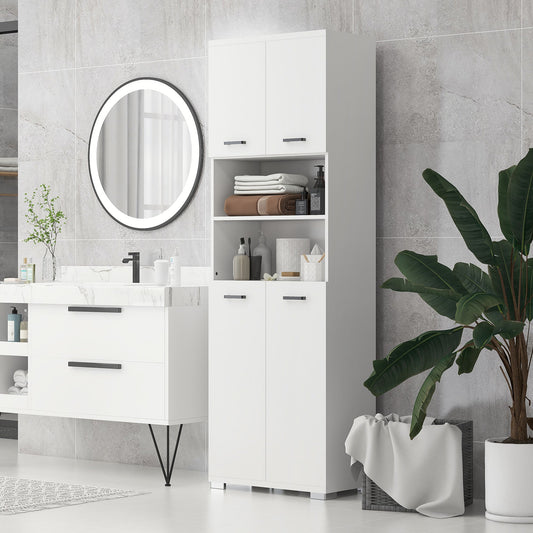 Bathroom Cabinet, Freestanding Linen Cabinet with Open Shelves and Cupboards, 23.6"x13.2"x72", White - Gallery Canada