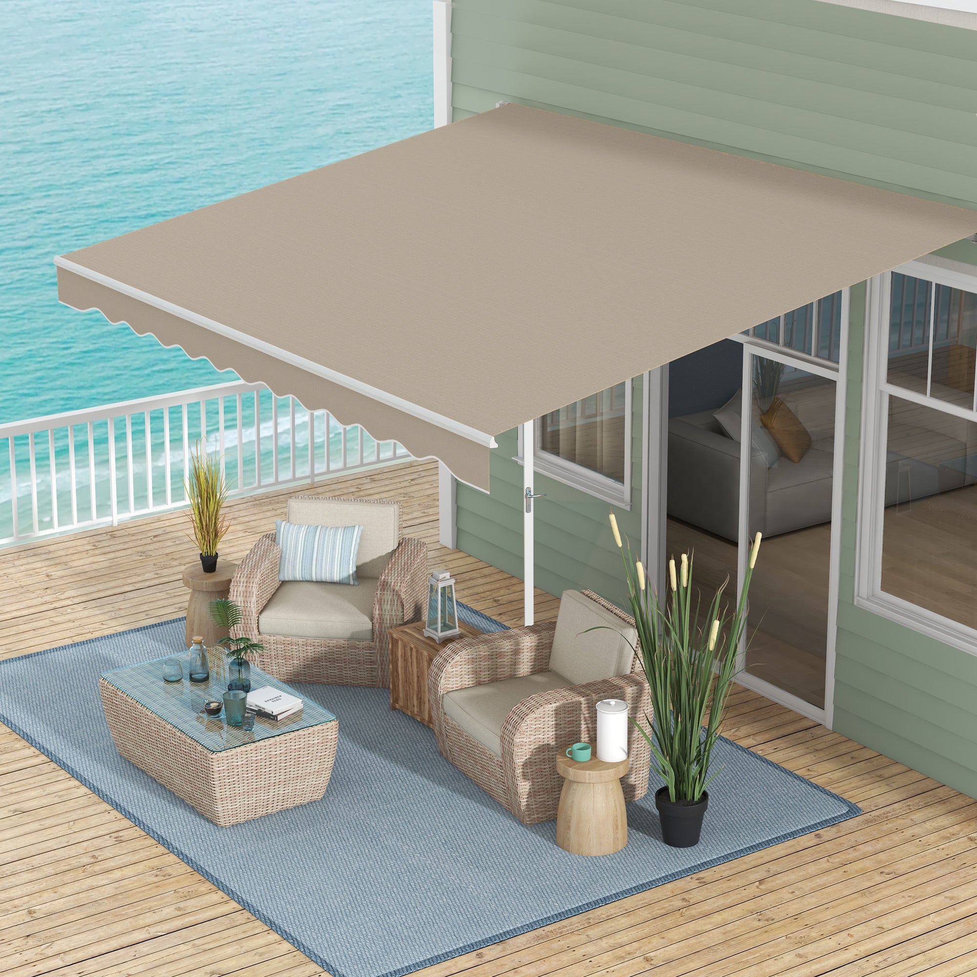 13' x 8' Manual Retractable Patio Awning Sun Shade Outdoor Deck Window Door Canopy Shelter Aluminum Frame Khaki Window Awnings at Gallery Canada