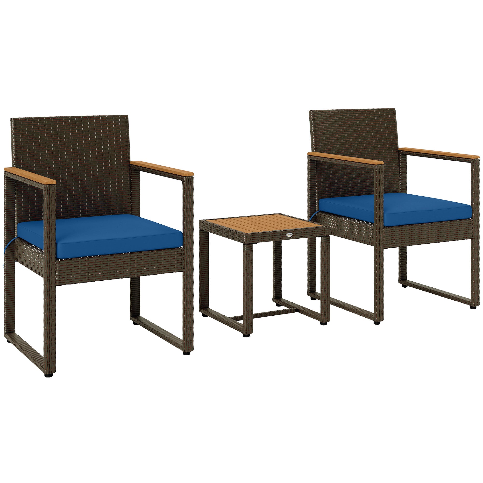 3 Pieces Wicker Patio Furniture Set, Rattan Bistro Set w/ Acacia Wood Table &; Removable Cushions, Dark Blue Bistro Sets Dark Blue at Gallery Canada