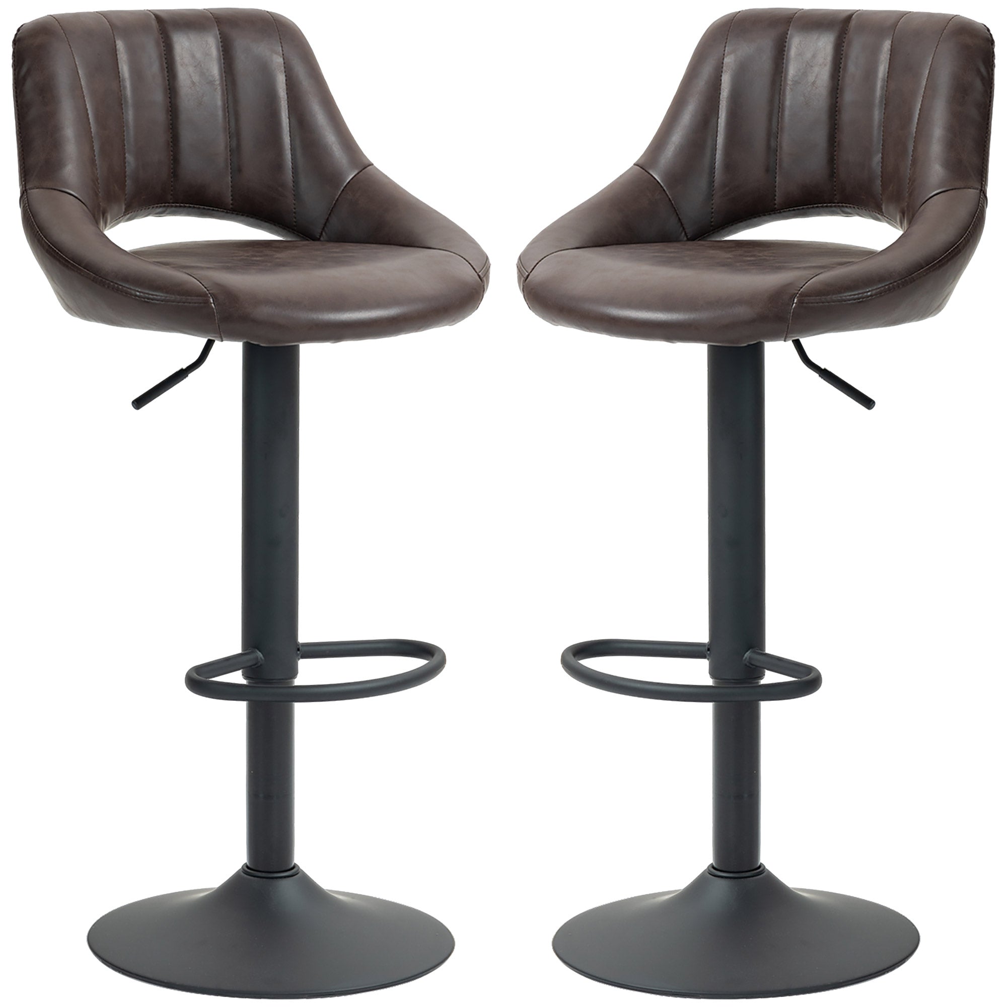 Swivel Bar Stools Set of 2, Faux Leather Upholstered Counter Height Barstools with Round Metal Base Bar Stools Brown  at Gallery Canada