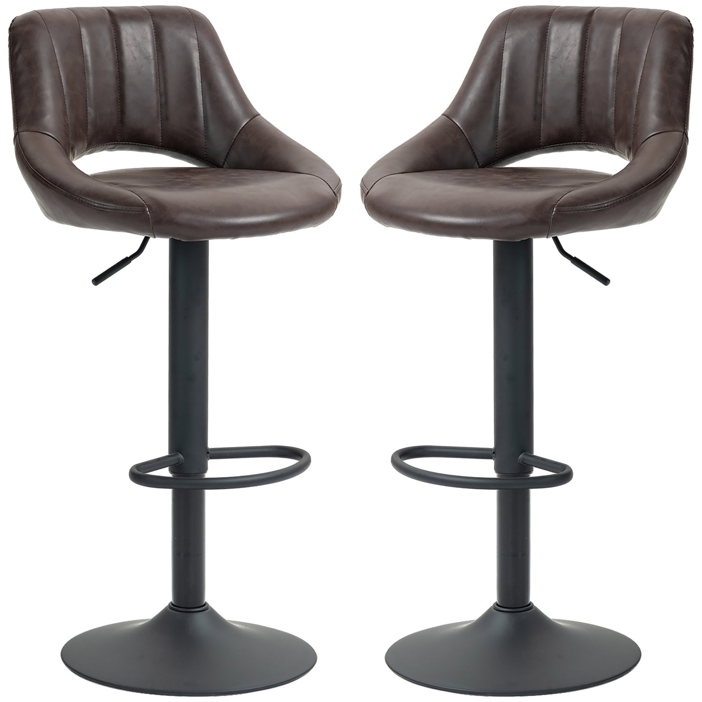 Swivel Bar Stools Set of 2, Faux Leather Upholstered Counter Height Barstools with Round Metal Base Bar Stools Brown  at Gallery Canada