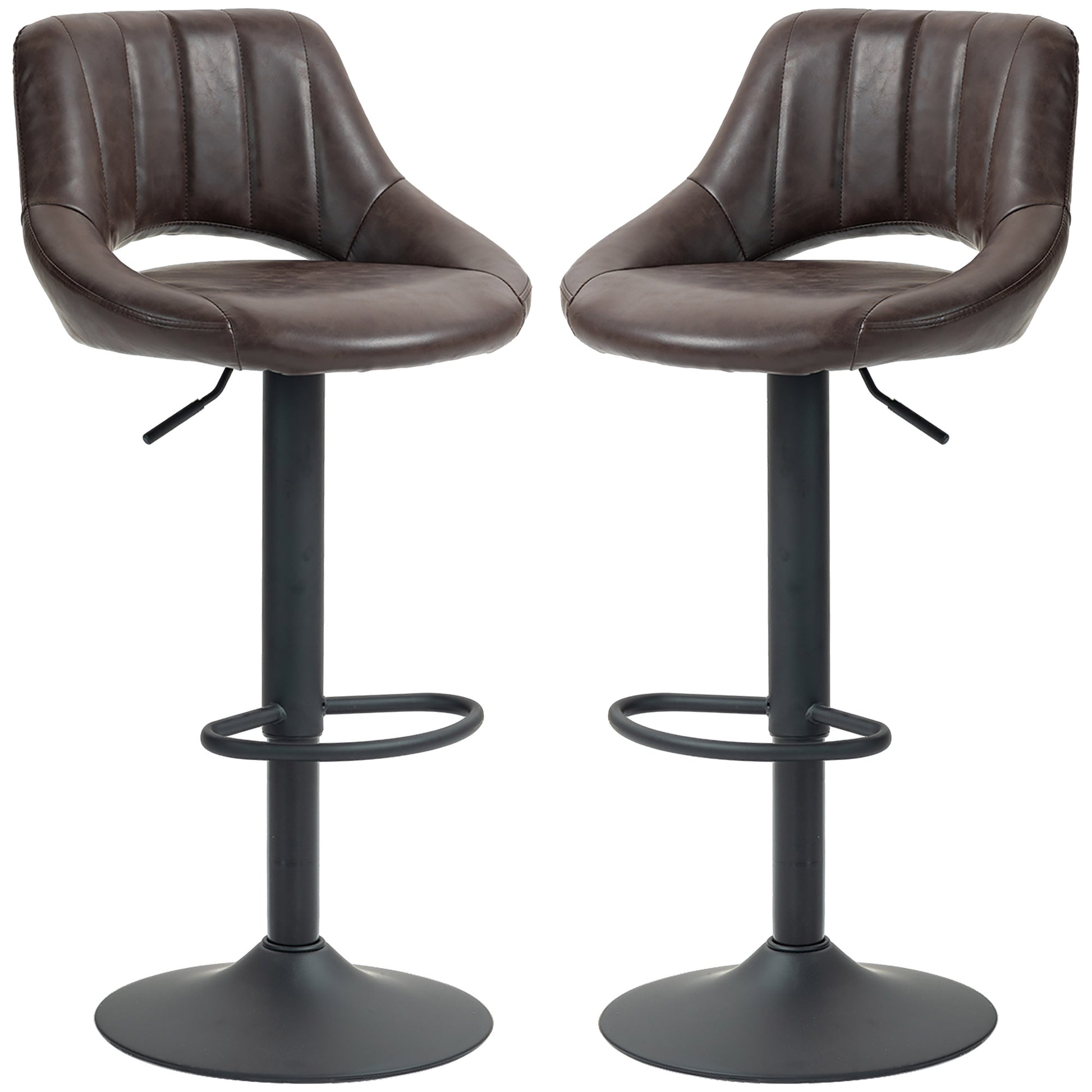 Swivel Bar Stools Set of 2, Faux Leather Upholstered Counter Height Barstools with Round Metal Base Bar Stools Brown  at Gallery Canada