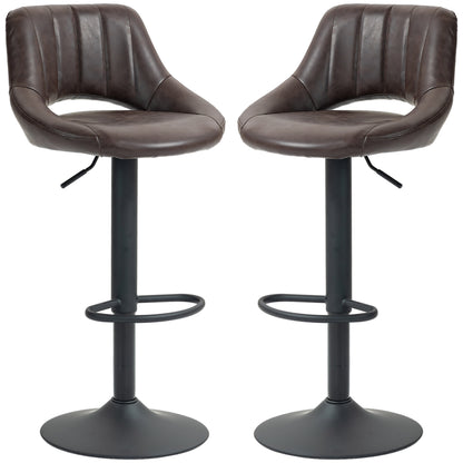 Swivel Bar Stools Set of 2, Faux Leather Upholstered Counter Height Barstools with Round Metal Base Bar Stools Brown  at Gallery Canada