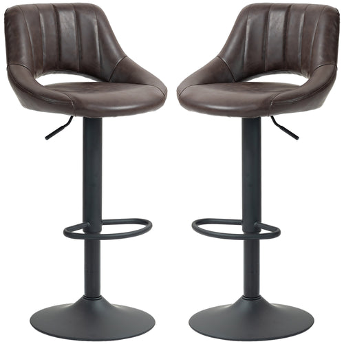 Swivel Bar Stools Set of 2, Faux Leather Upholstered Counter Height Barstools with Round Metal Base