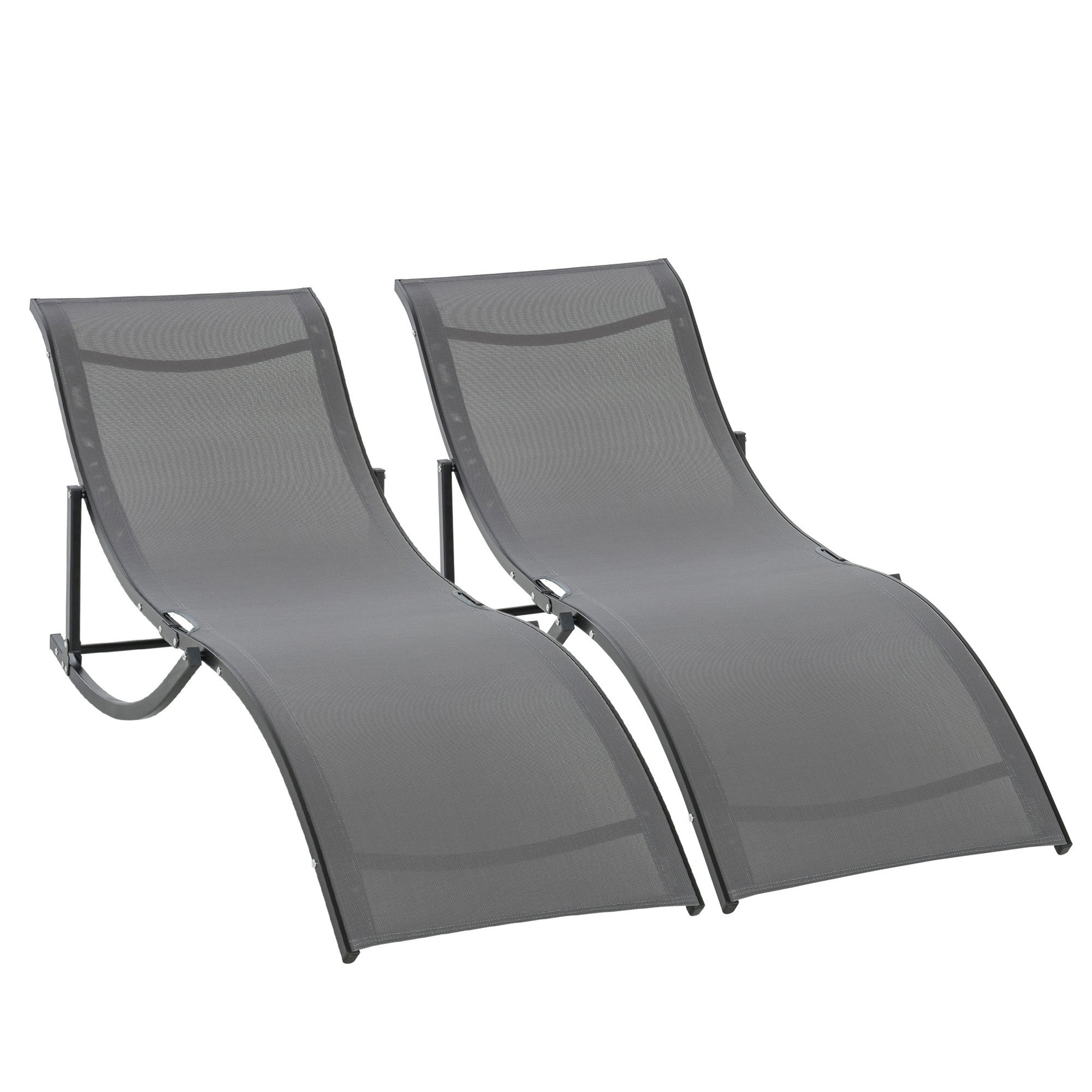 S-shaped Foldable Outdoor Chaise Lounge Chairs, Set of 2, 264lbs Capacity, Dark Grey Lounger Chairs   at Gallery Canada