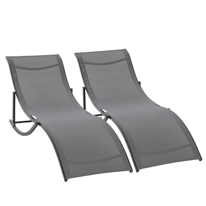 S-shaped Foldable Outdoor Chaise Lounge Chairs, Set of 2, 264lbs Capacity, Dark Grey Lounger Chairs   at Gallery Canada