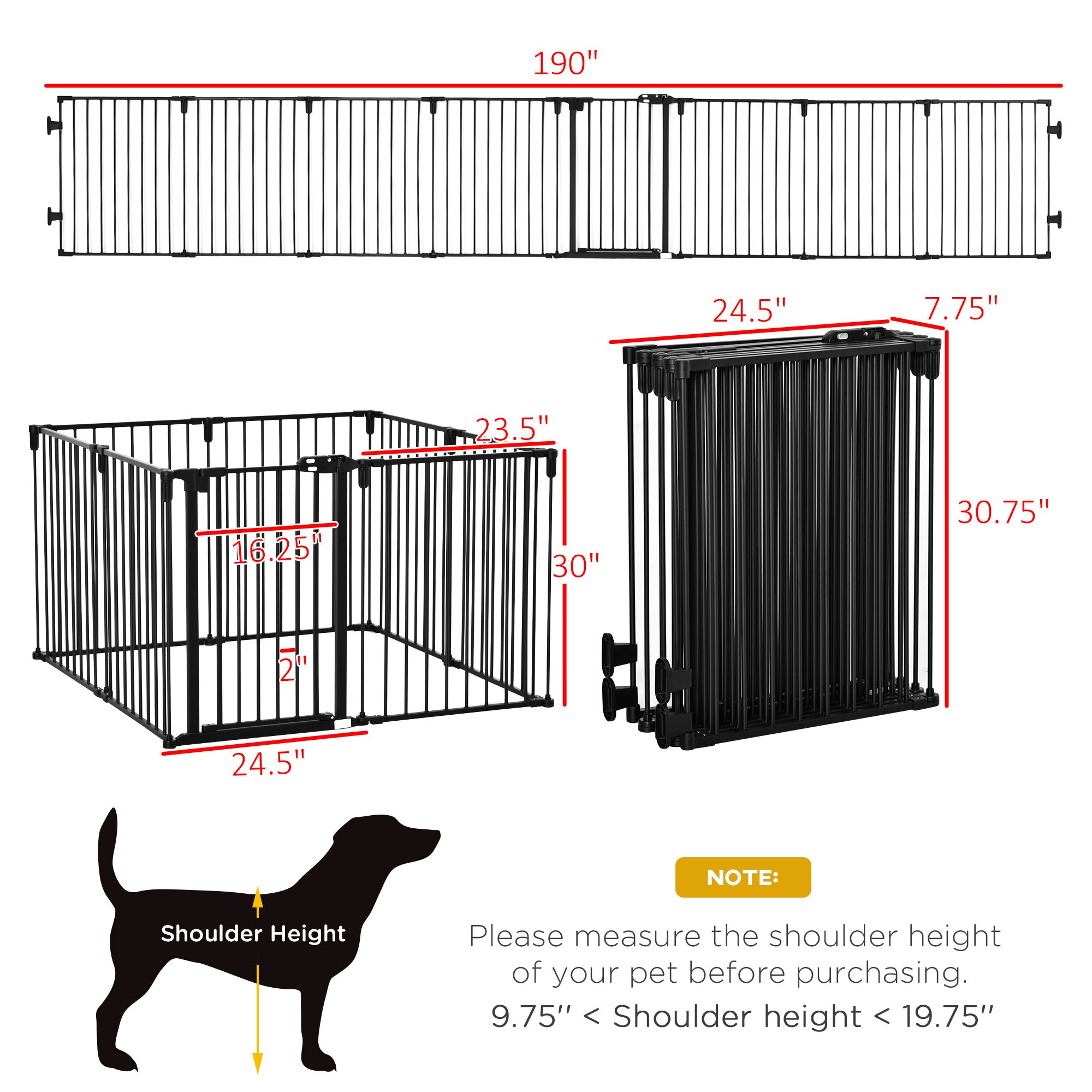 Dog Safety Gate 8-Panel Playpen Fireplace Christmas Tree Steel Fence Stair Barrier Room Divider Black Houses, Kennels & Pens   at Gallery Canada