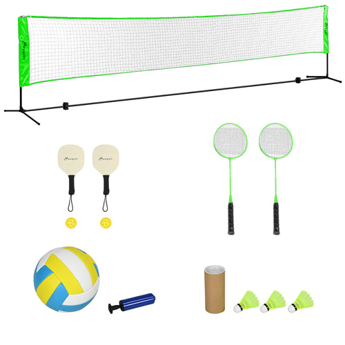 Portable Badminton Set, Pickleball Volleyball Net with 3 Shuttlecocks, 4 Rackets, for Indoor Outdoor, Beach, Backyard