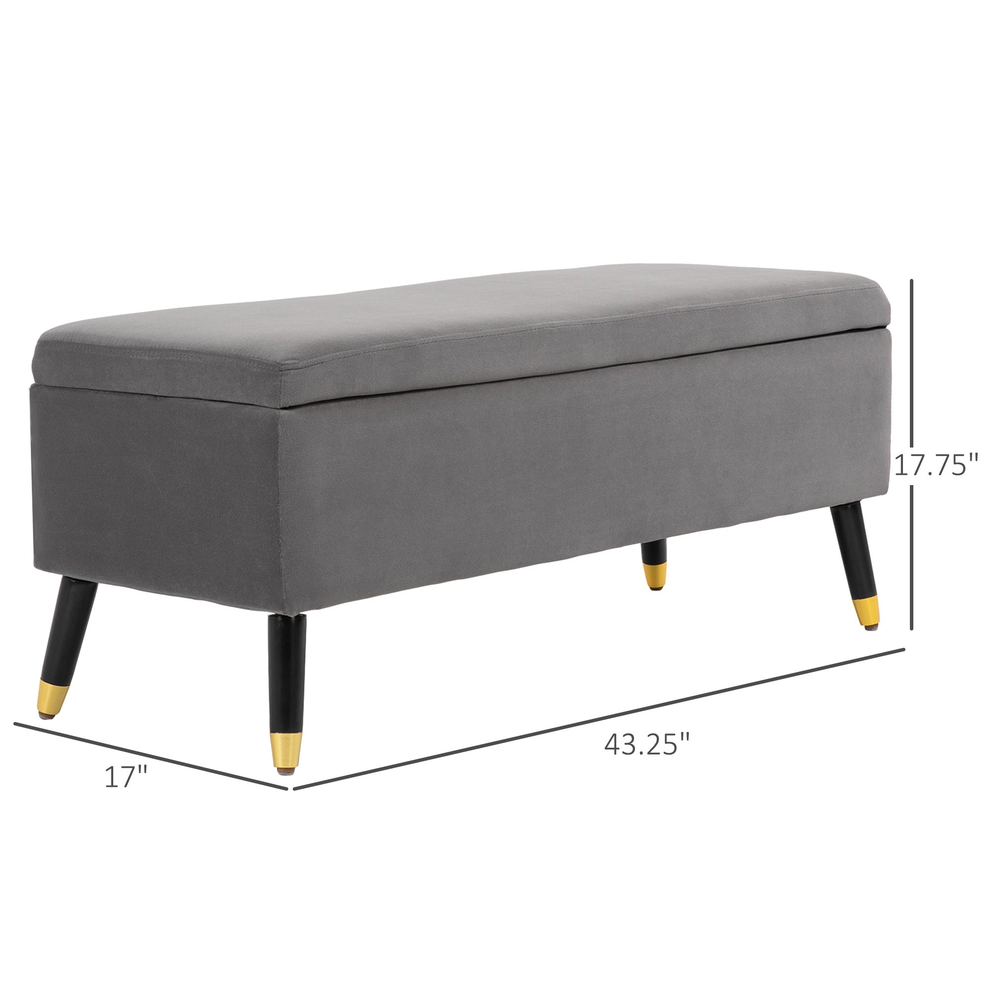 Ottoman Bench with Storage, Velvet Footrest Shoe Bench with Hinged Lid, Lift Top Bed Bench for Entryway Living Room, Charcoal Grey Storage Ottomans & Benches at Gallery Canada