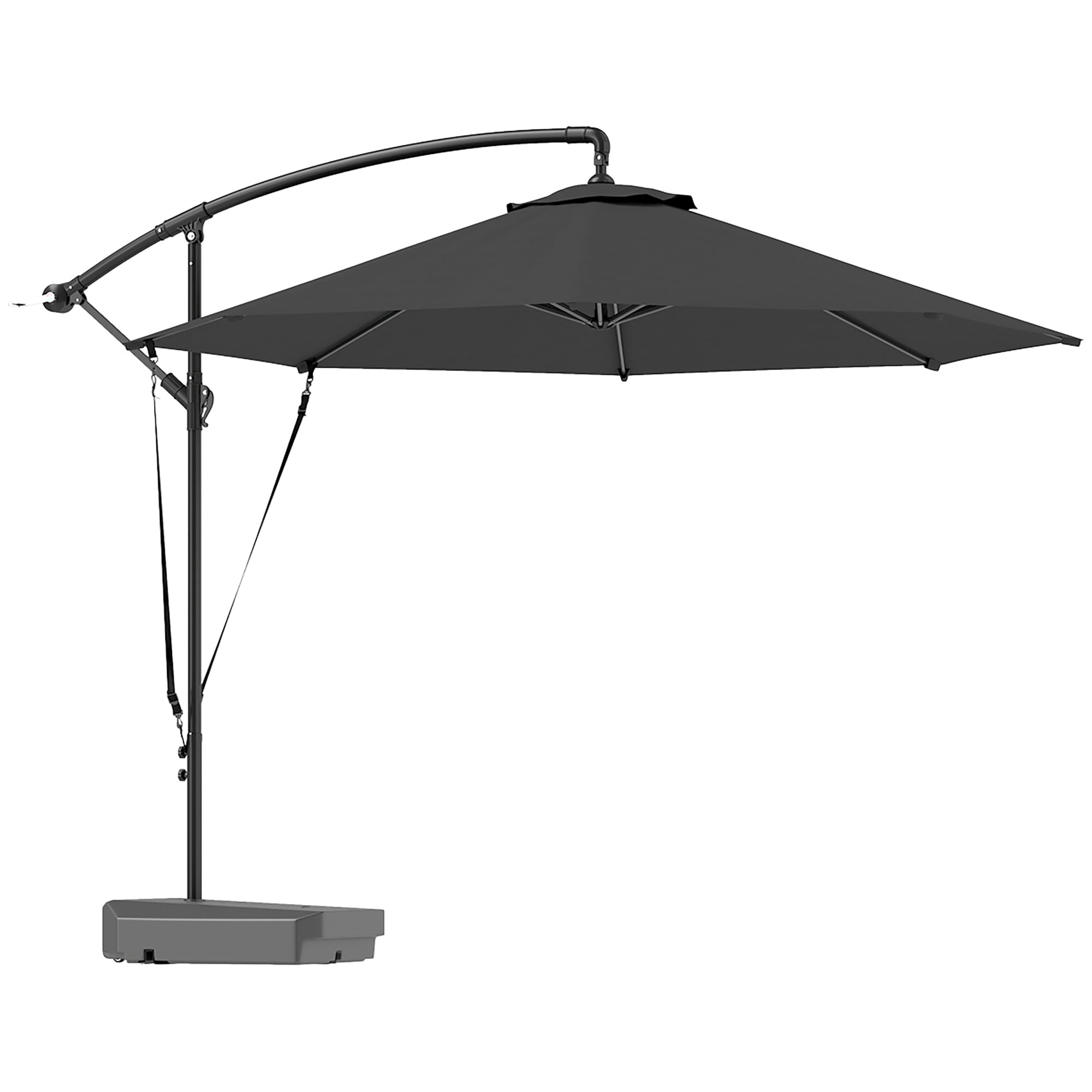10FT Cantilever Umbrella with Fillable Base, Wind Strap and Cover, Offset Hanging Umbrella with Crank, UPF50+, Grey Offset Cantilever Umbrellas at Gallery Canada