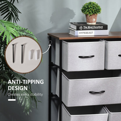 8-Bin Dresser, 3-Tier Fabric Chest of Bins, Storage Tower Organizer Unit with Steel Frame Wooden Top for Living Room, Hallway, Grey Storage Cabinets   at Gallery Canada