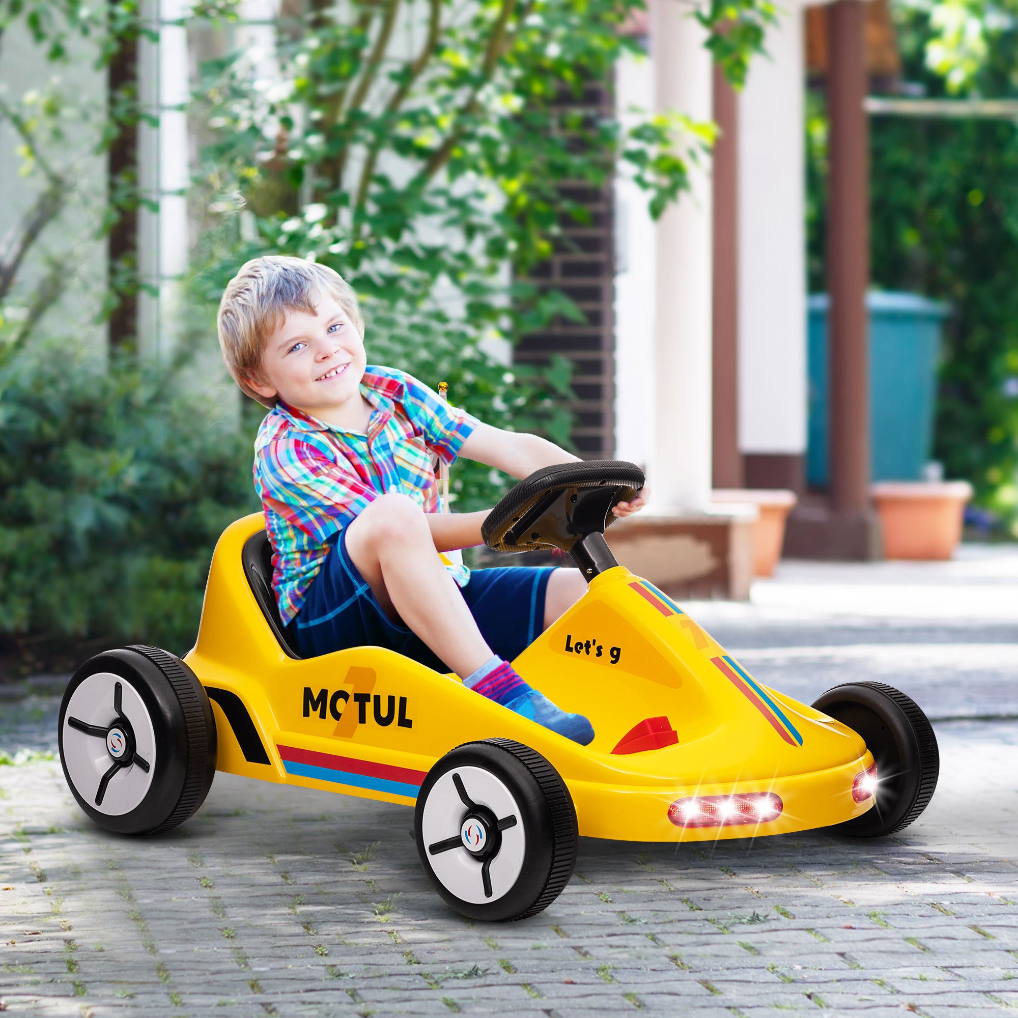 6V Electric Go Kart for Aged 3-5 Kids with Music, Light, Horn, Yellow Electric Ride On Toys at Gallery Canada