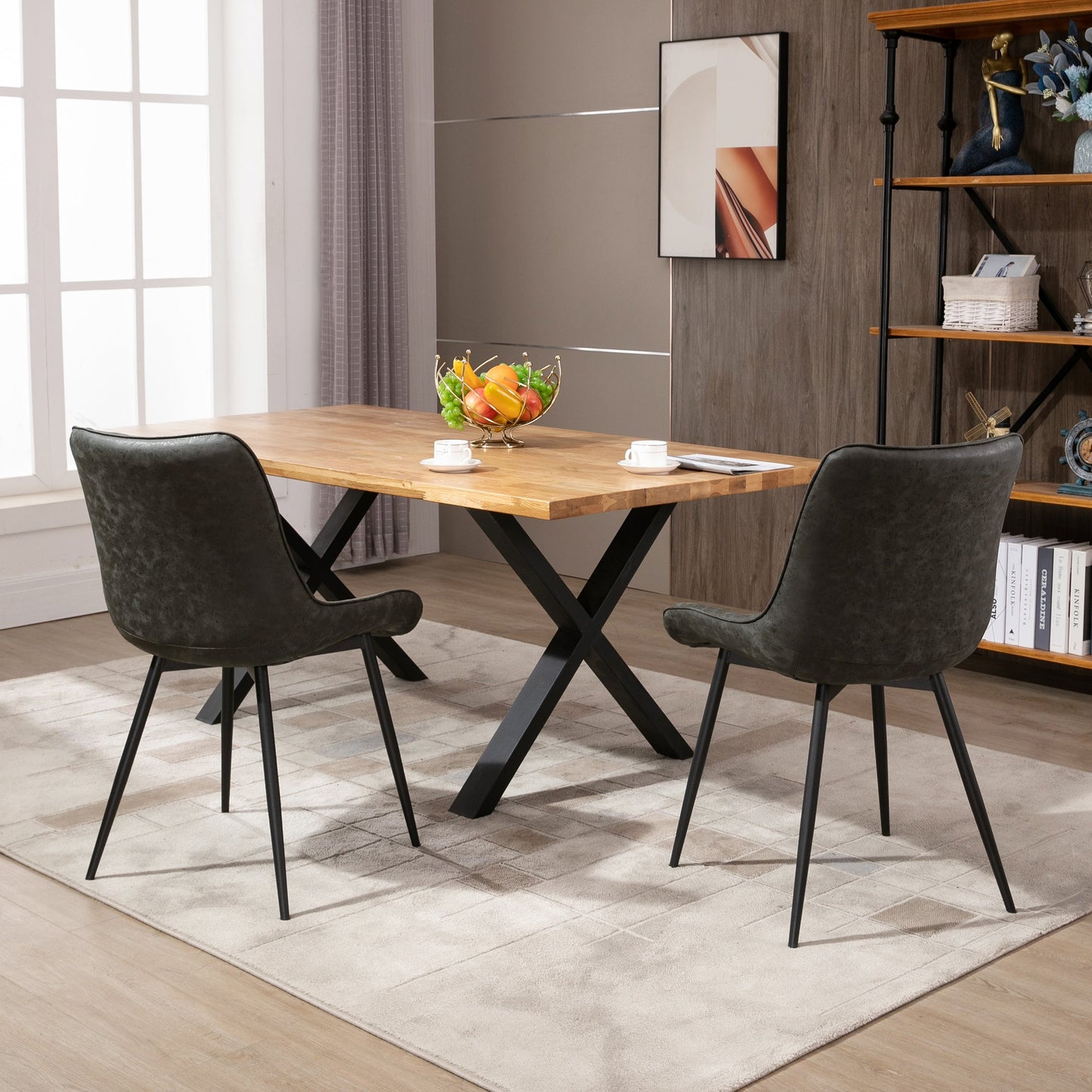 Dining Chairs Set of 2, PU Upholstered Kitchen Chairs with Metal Legs for Dining Room, Grey Bar Stools   at Gallery Canada