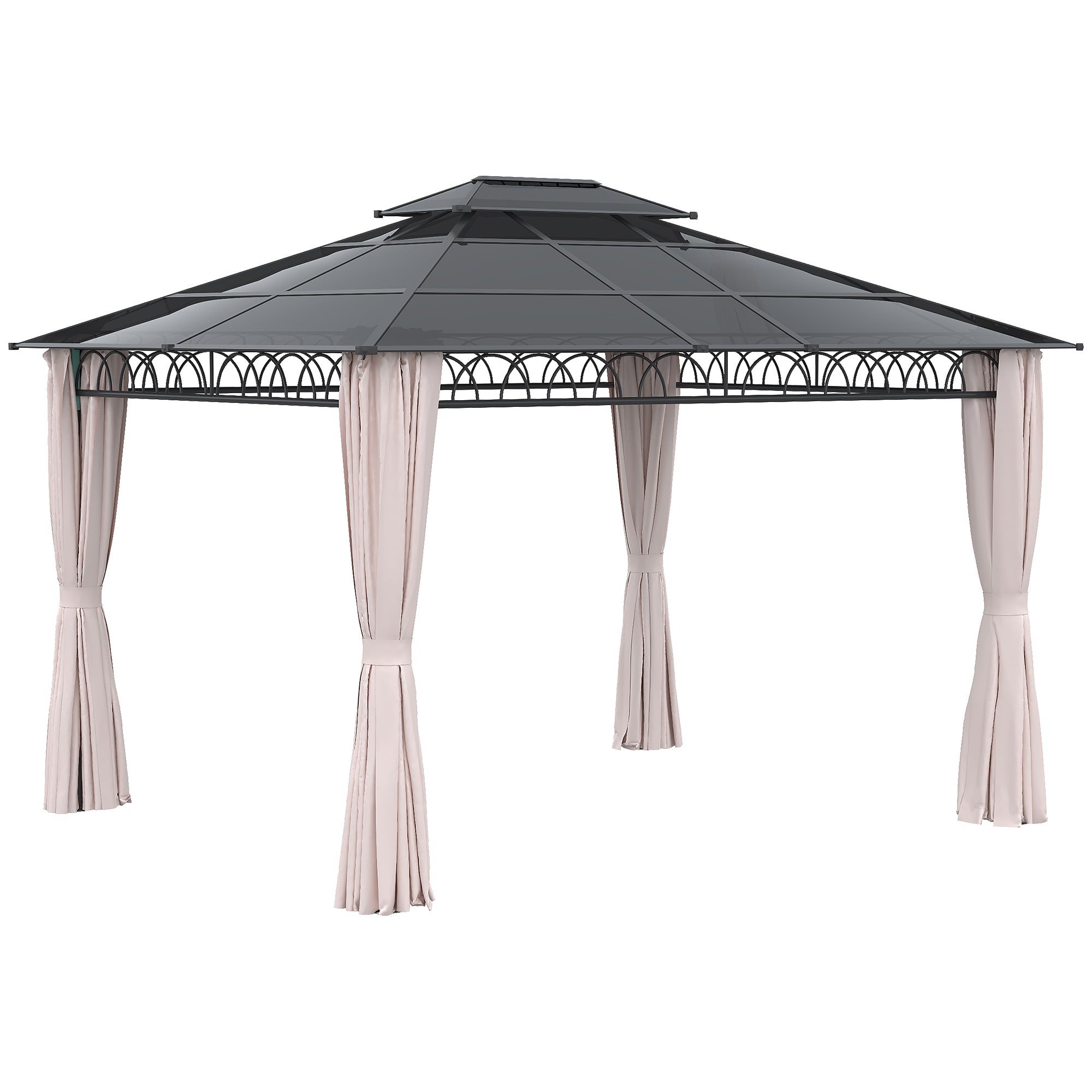 10' x 12' Outdoor Hardtop Gazebo Canopy w/ Double PC Roof, Steel Frame, Nettings, Curtains for Garden Lawn Deck, Khaki Gazebos at Gallery Canada