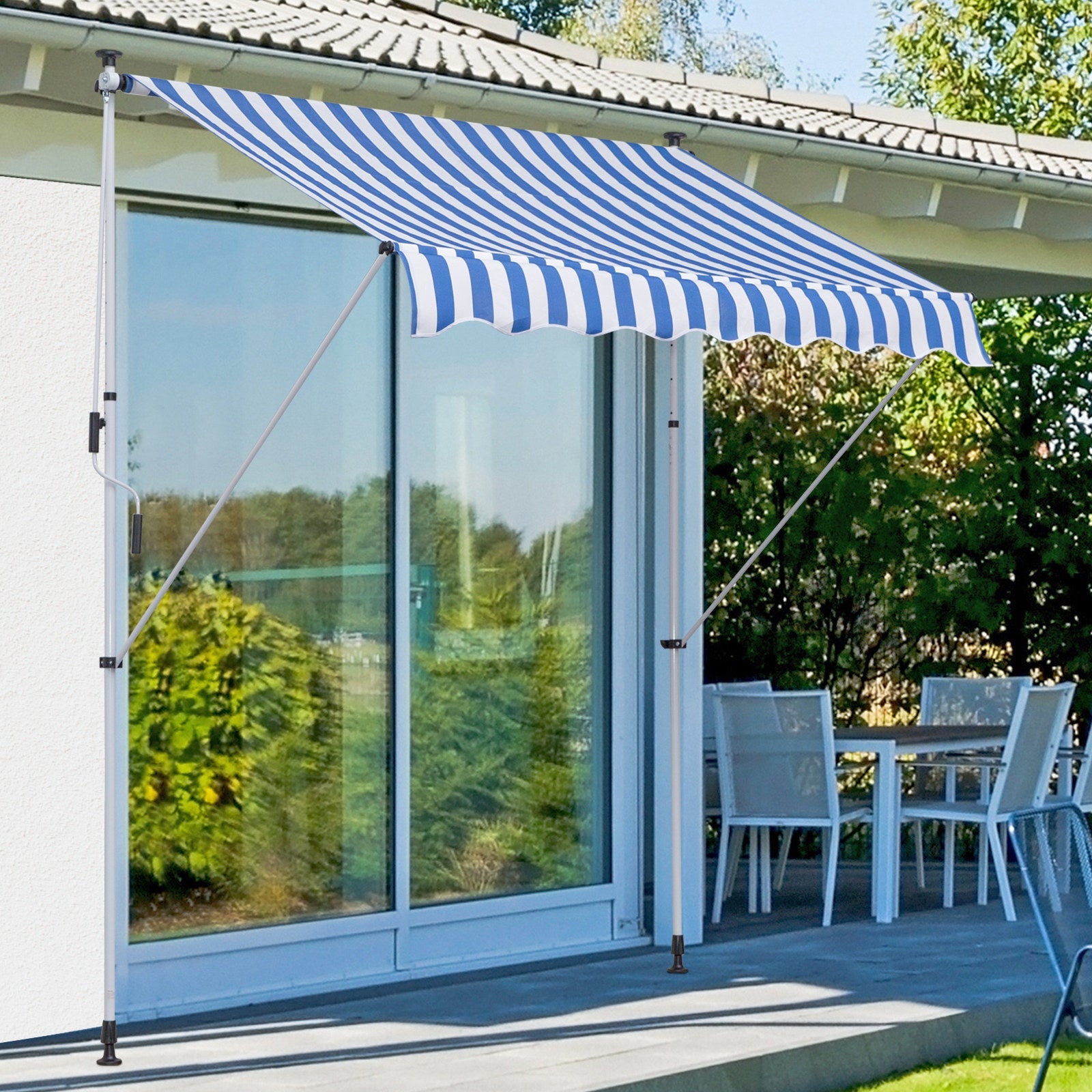 6.6'x5' Manual Retractable Patio Awning Window Door Sun Shade Deck Canopy Shelter Water Resistant UV Protector Blue Door Awnings   at Gallery Canada