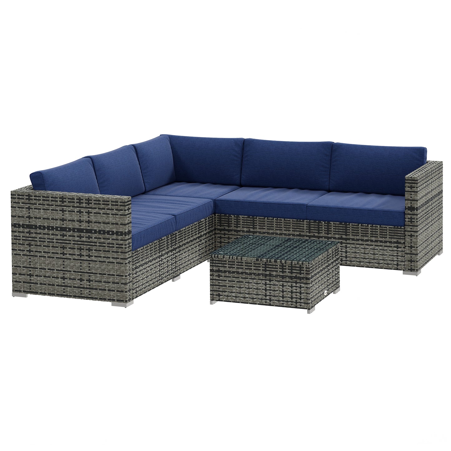 4 Pieces Rattan Wicker Outdoor Conversation Furniture Set w/ Corner Sofa Loveseats Coffee Table Cushions, Navy Blue Patio Furniture Sets at Gallery Canada