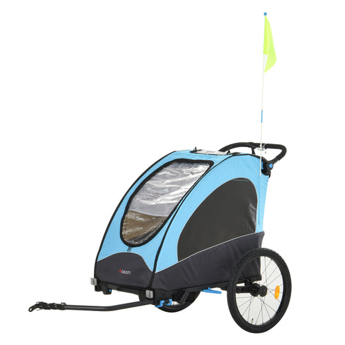 3-in-1 Foldable Child Bike Trailer Jogger Pushcar with Shock Absorbers, Blue