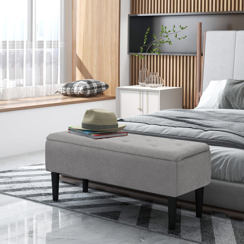 Modern Storage Bench, Ottoman with Storage and Lamb's Wool Upholstery for Living Room, Bedroom