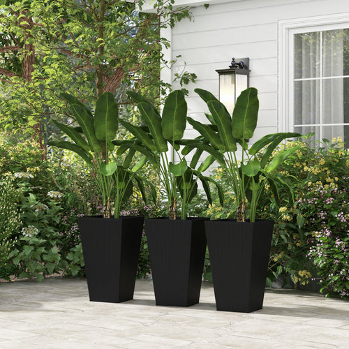 Set of 3 Tall Plant Stand, Outdoor &; Indoor Flower Pot Set for Front Door, Entryway, Patio and Deck, Black