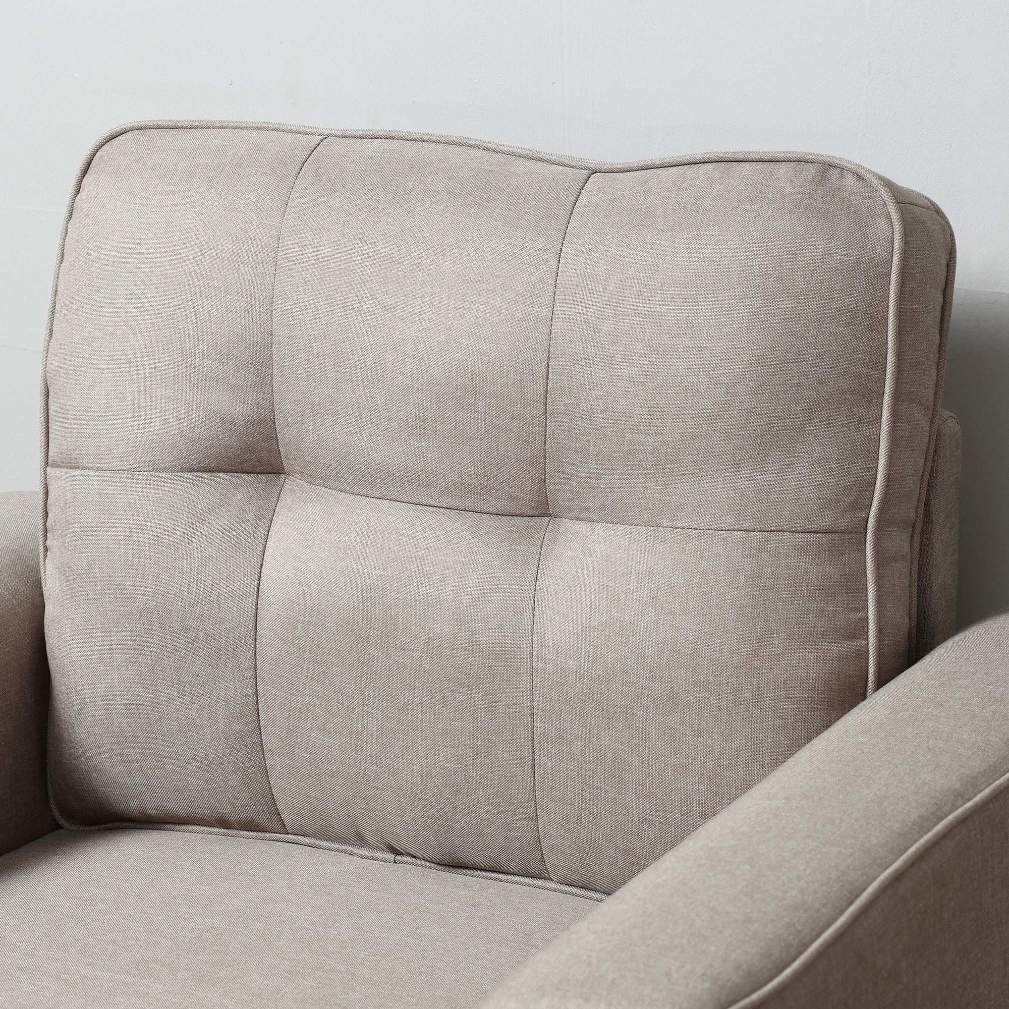 Modern Button Tufted Armchair with Thick Padding and Rubber Wood Legs, Beige Single Sofas   at Gallery Canada