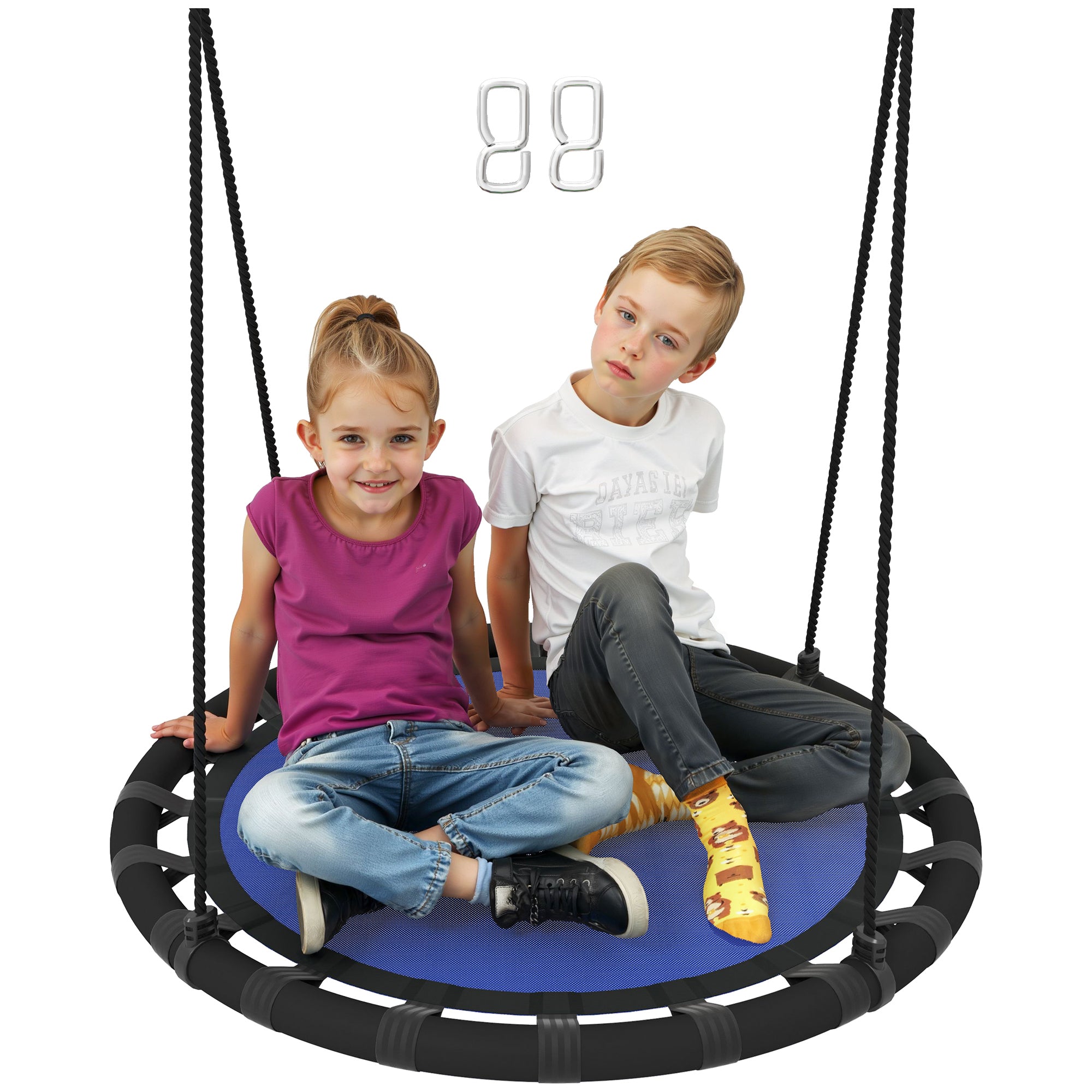 39 inch Saucer Tree Swing Set for Kids with Adjustable Hanging Ropes for Outdoor, Backyard, Navy Blue Gym Sets & Swings at Gallery Canada