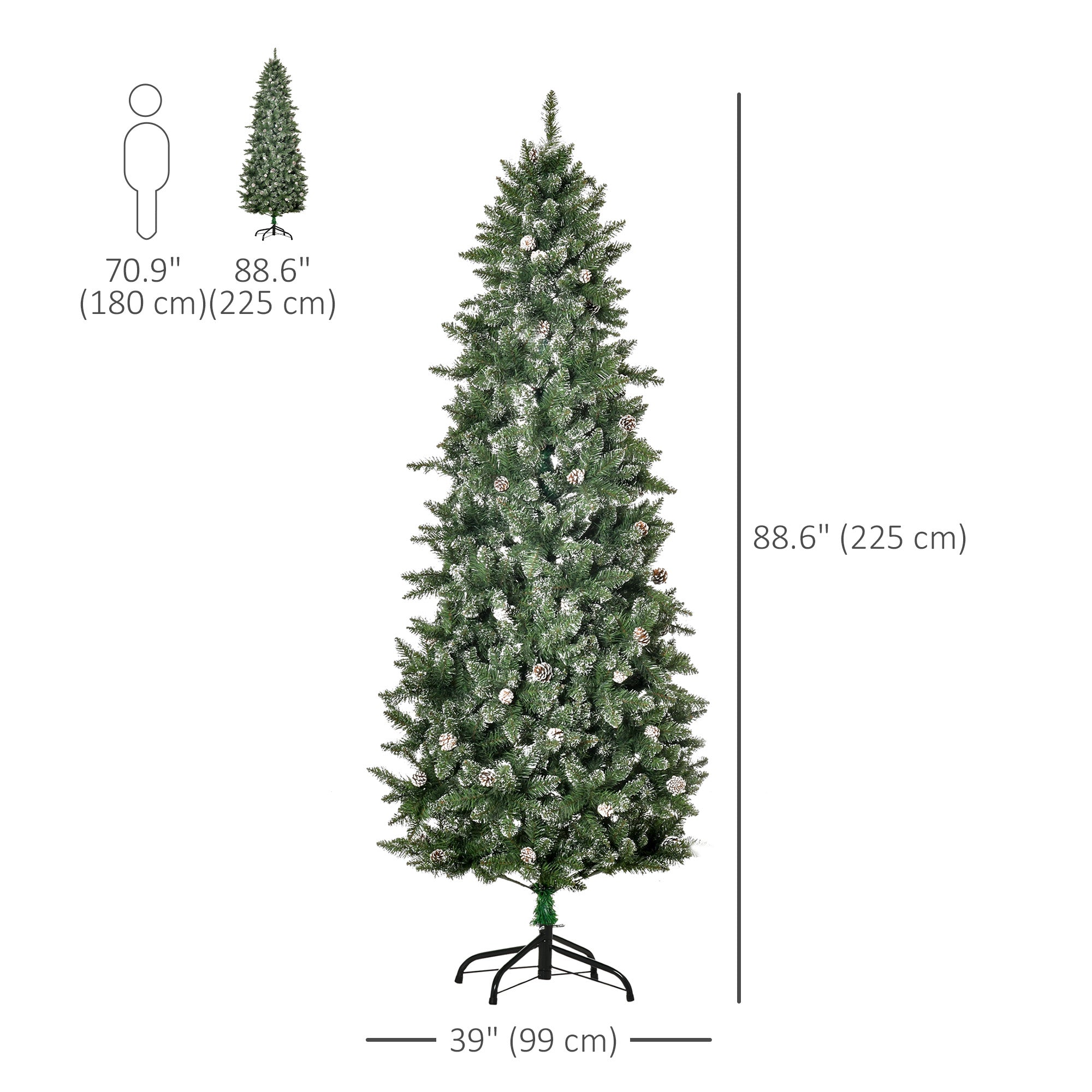 7.5ft Artificial Christmas Tree, Flocked Christmas Tree with Pine Cones, 1119 Branch Tips and Metal Base, Green Flocked Christmas Trees   at Gallery Canada