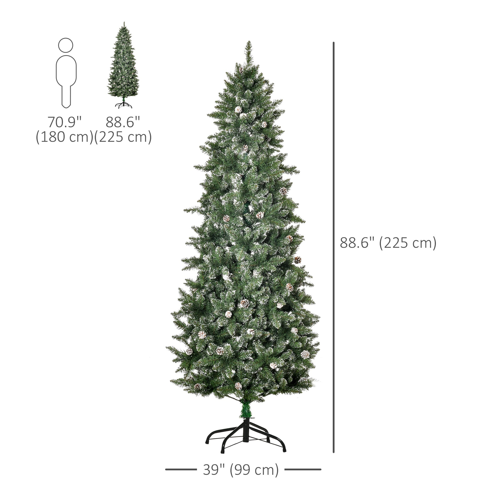 7.5ft Artificial Christmas Tree, Flocked Christmas Tree with Pine Cones, 1119 Branch Tips and Metal Base, Green Flocked Christmas Trees   at Gallery Canada