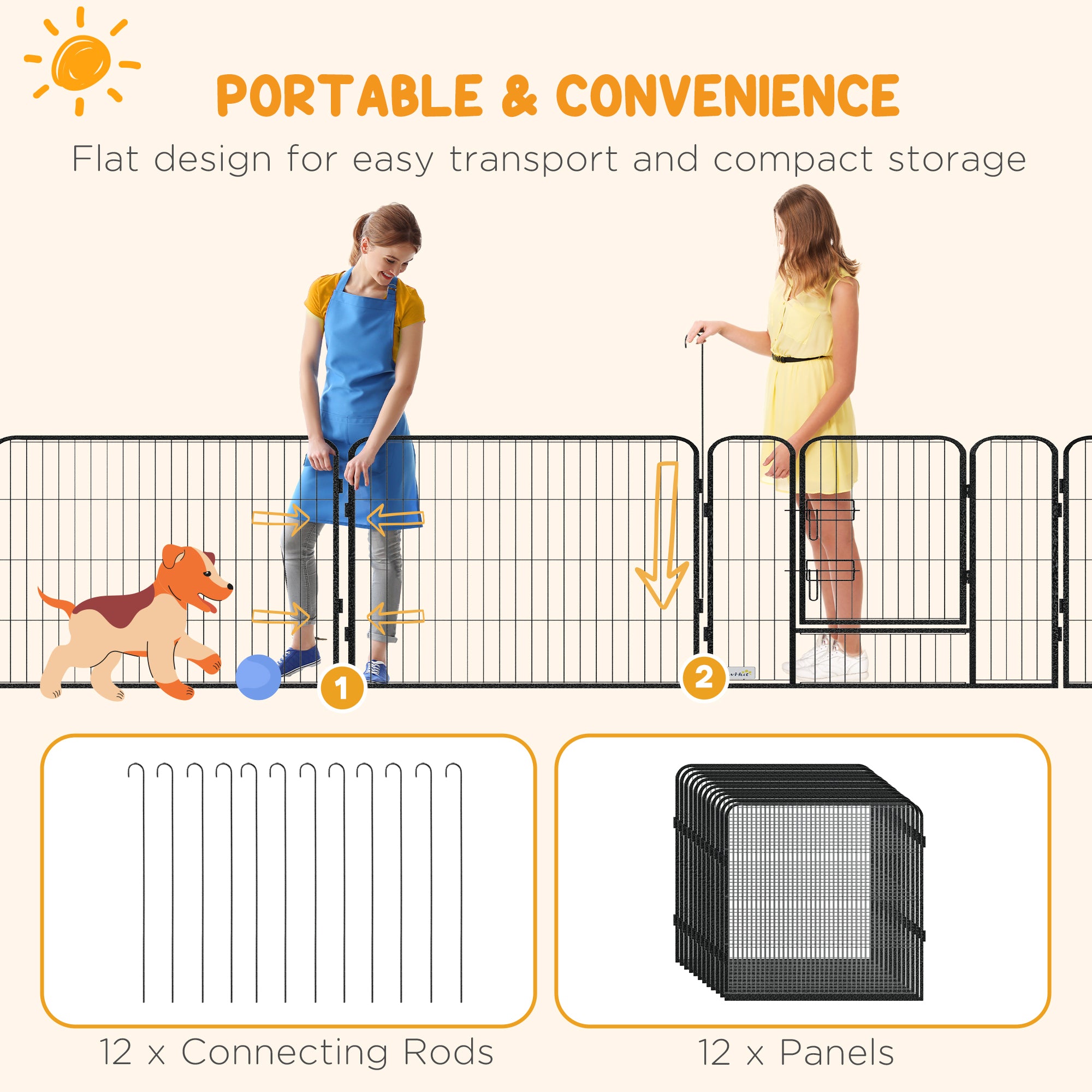 Dog Pen with Gate, 12 Panels Puppy Playpen, Dog Fence, 31.5