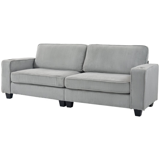 Three Seater Sofa, Fabric 3 Seater Couch with Spring Cushion and Cup Holders for Living Room, Bedroom, Light Grey 3-Seater Sofas   at Gallery Canada