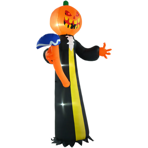 10ft Halloween Inflatable Pumpkin Head Ghost with Hammer, Built-in LED Lights for Yard, Lawn Decoration