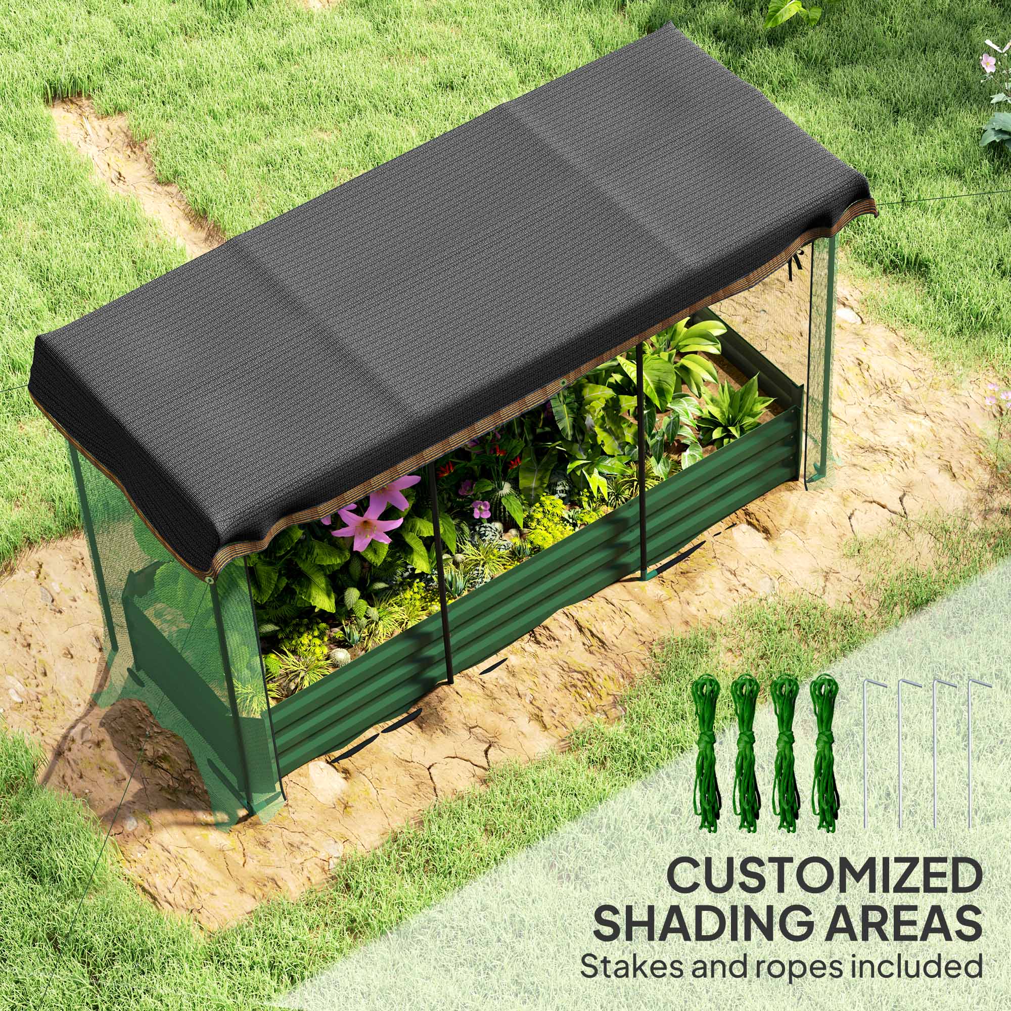 Galvanized Steel Planter Box with Crop Cage and Shade Cloth, Raised Garden Bed for Flowers, Vegs and Herbs, Green Raised Garden Beds at Gallery Canada